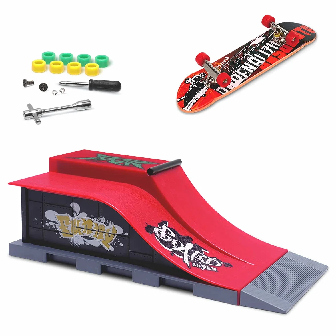 KETIEE Rampes de Skatepark, Skate Park Kit Rampe de Touche avec Mini Finger Skateboard Jouet Cadeau (E)