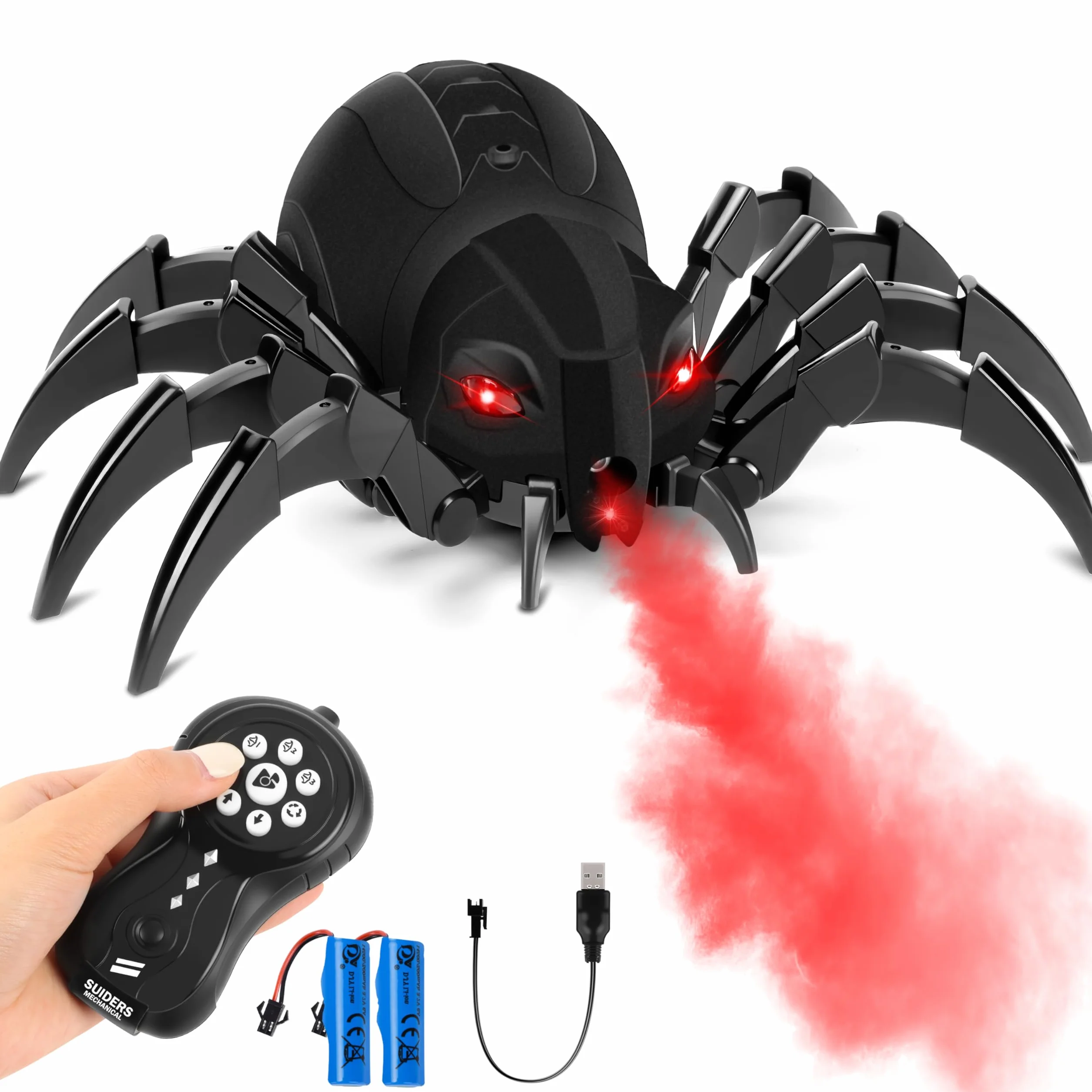 MOMOSTAR 2.4GHZ Araignée Télécommandée Jouet Enfant 6-12 Ans Garcon Fille, Fonction Spray, Yeux Lumineux Et Plusieurs Modes Musicaux Anniversaire Cadeau Enfant 6-12 Ans Garcon Fille Jeux