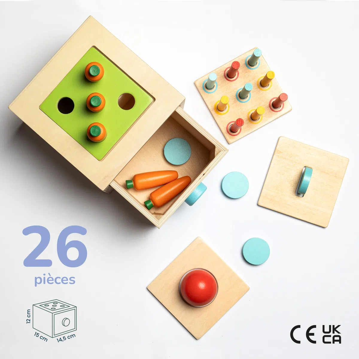 Cube D'activité Bébé 4 en 1 - Jouet Montessori 1 an - Jeux de Motricitée, Peinture Écologique et Bois Certifié FSC, Idéal pour l'Apprentissage et Le Jeu en Toute Sécurité