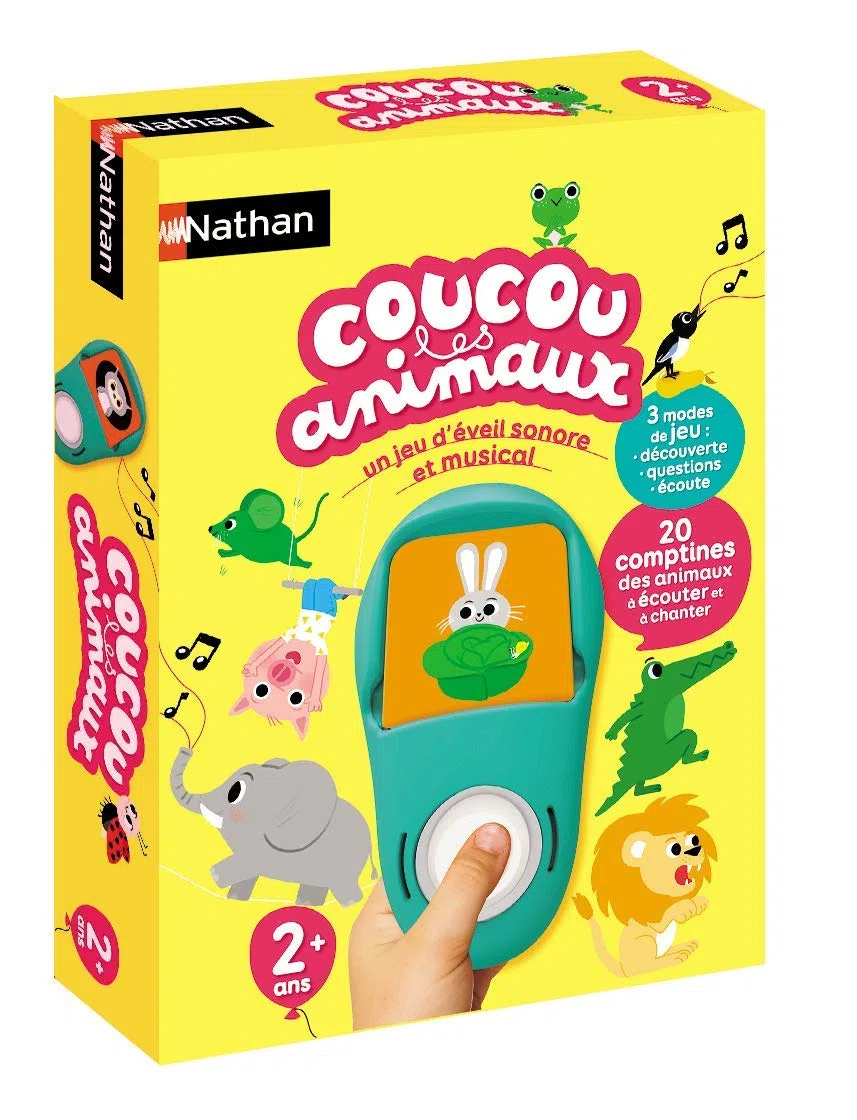 Nathan - Coucou Les Animaux - Jeu D'Éveil Sonore et Musical - 20 Comptines À Écouter - Jeu Educatif Electronique - 3 Modes de Jeu - Découverte, Questions, Écoute - À partir de 2 Ans
