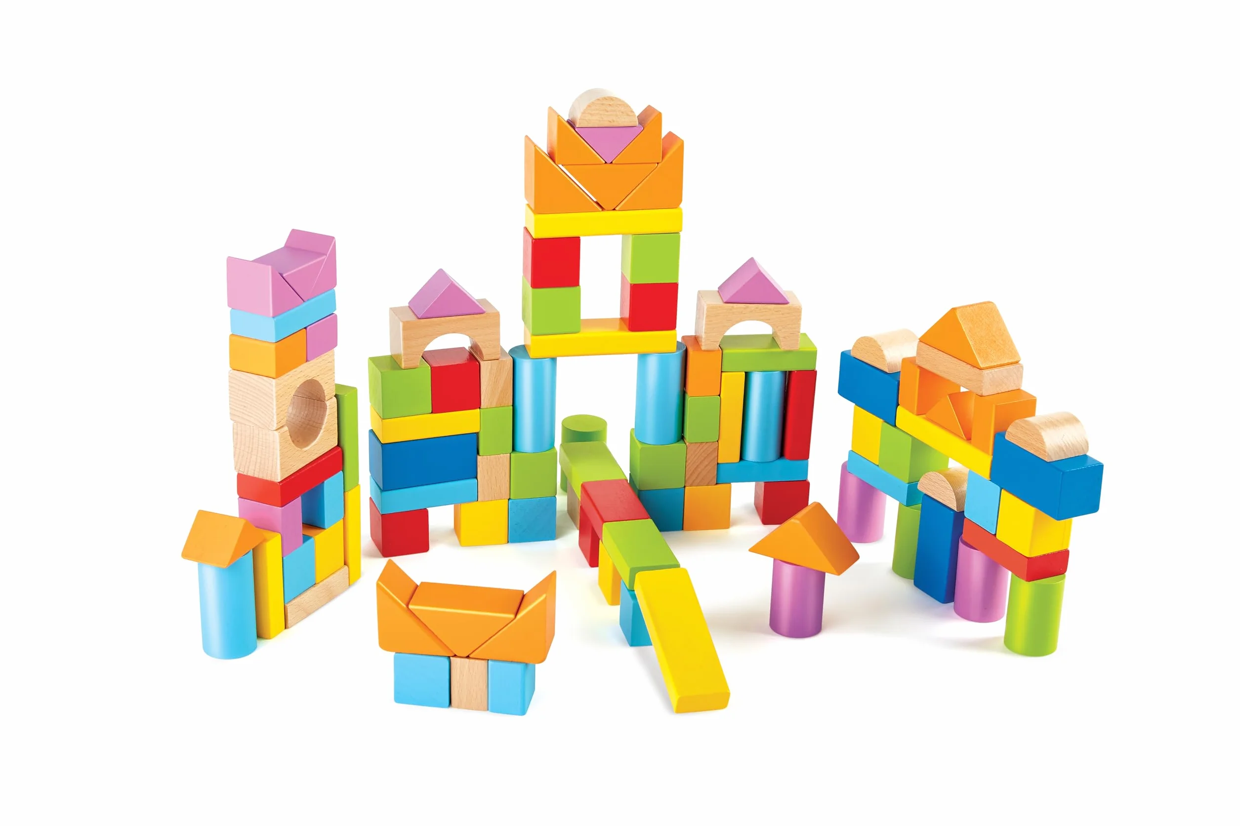 Hape Jouet en Bois Construction Enfant 12 Mois et Plus - Blocs de Construction Multicolore - Jouet Éveil Fille et Garçon - Baril Formes Géométriques à Bouts Ronds & Peinture Non Toxique - Dès 1 an