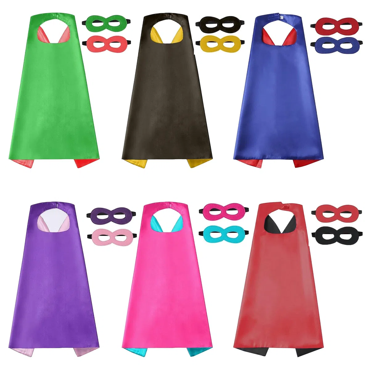 Ensemble cape de super-héros pour enfants – Costume de héros 6 double face – Fournitures de déguisement de fête pour garçons et filles