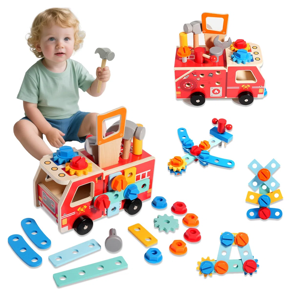 Jouets Montessori pour Les Enfants de 2 3 4 5 Ans,Coffret d'Outils en Bois Jouet de Voiture,Développe la Motricité Fine et la Créativité,Idée Cadeau d'anniversaire