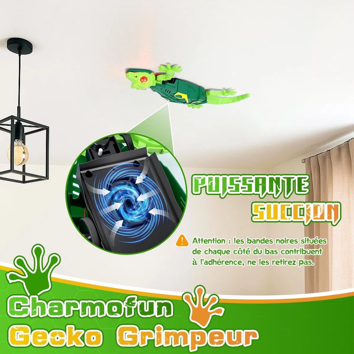 Charmofun Gecko Radiocommandé, lezard Télécommandé avec Yeux LED Lumineux, lezard Qui Grimpe Au Mur, Mouvements réalistes, Direction réglable, Jouet Cadeau interactif pour Enfants 3+ Ans (Vert)