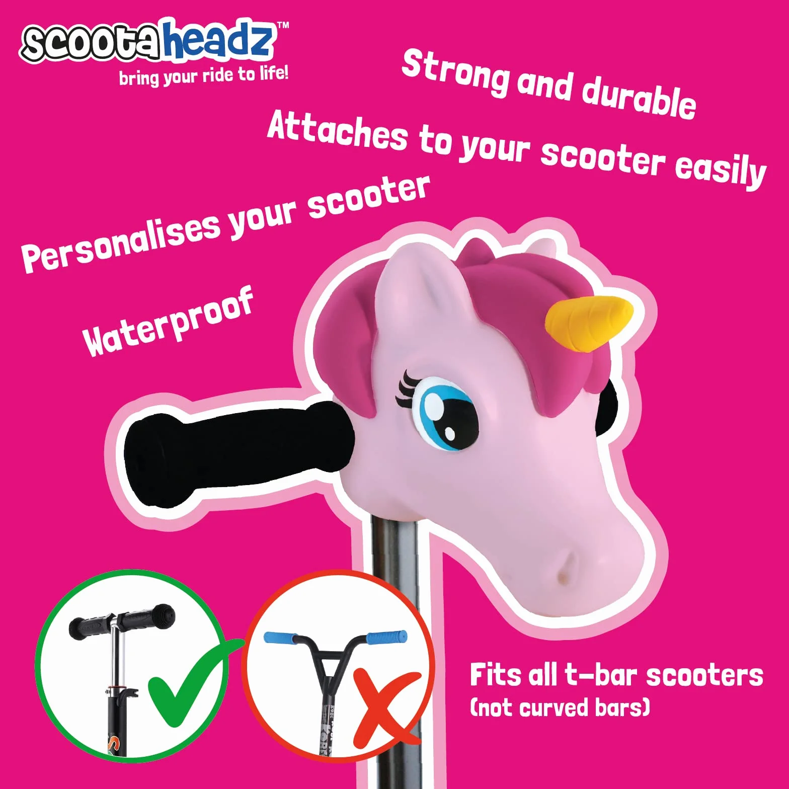 MELY MARMELADE Scootaheadz - Tête de trotinette Licorne Rose Clair