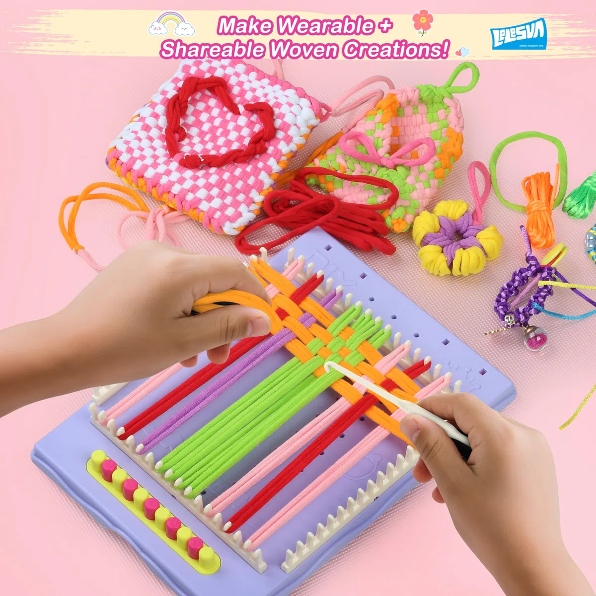 Kit de tissage 3 en 1 400 pièces + kit de fabrication de bracelets d'amitié, jouets avec boîte de rangement, boucles d'art et d'artisanat pour adultes, cadeaux pour enfants de 5, 6, 7, 8 à 12 ans, 13