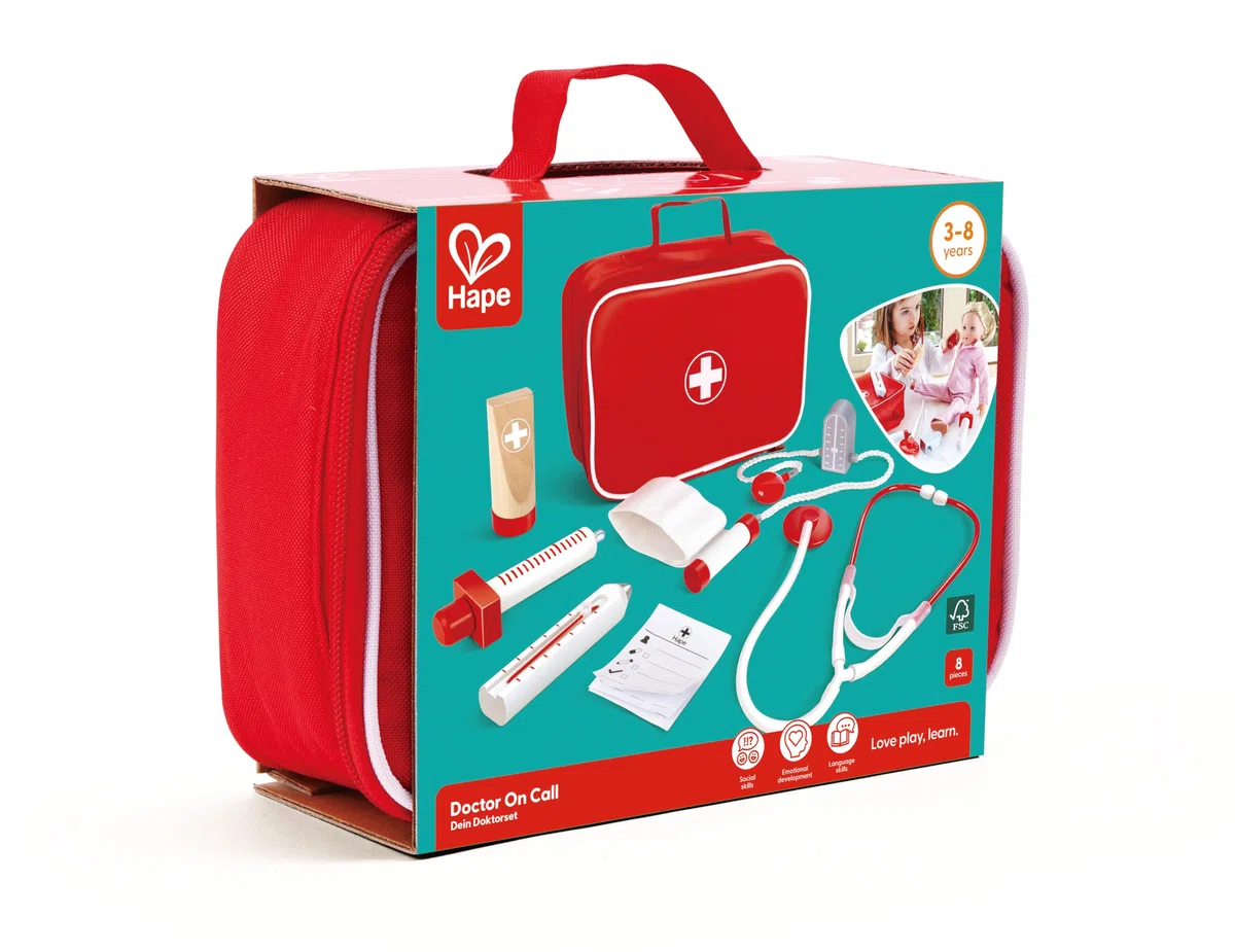 Jouet Hape Malette Docteur Enfant - Trousse de Docteur Complète avec Ses Six Accessoires de Médecine - Jeu de Role et d'Imitation pour Enfants Entre 2 et 4 Ans