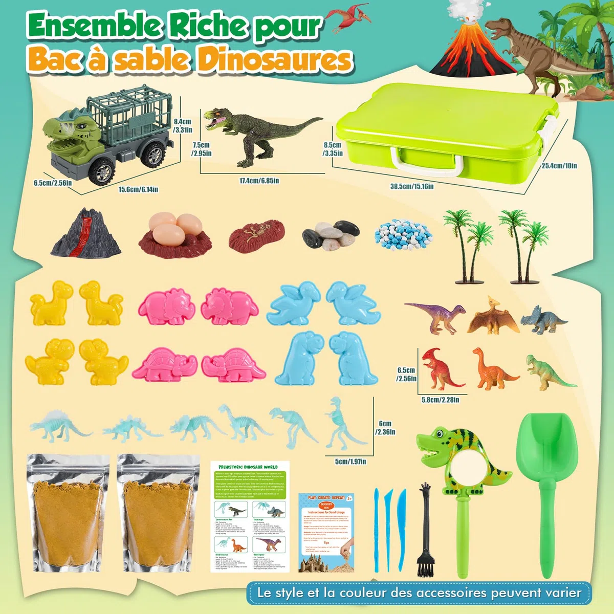 FRUSE Sable Magique de Dinosaure, Jouets Sensoriels avec Sable Sensoriels,Dinosaure Jouet, Dino Loupe de Jeu, Dinosaures Phosphorescents, Bac a Sable avec Couvercle,Cadeau pour Enfant de 3 à 8 Ans