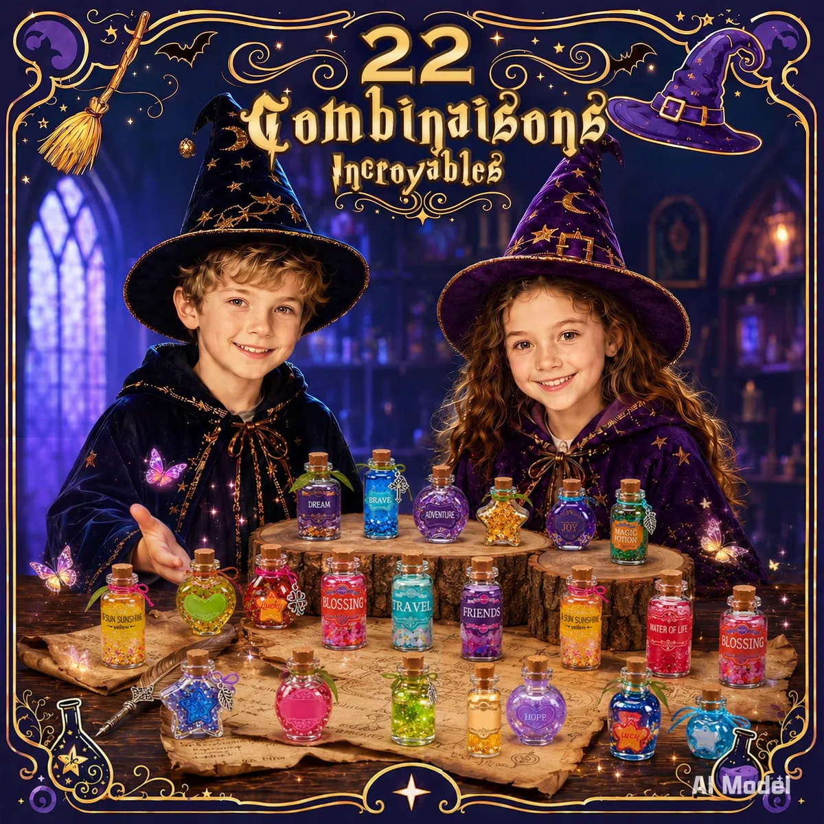 Wothfav Potion Magique Enfant, Mélange 22 Bouteilles de Potion Magique, Set de Potion Mystère Vintage pour Enfants, Kits de Potions de Fées, Jouets Artisanaux pour Garçons et Filles, Cadeaux Créatifs