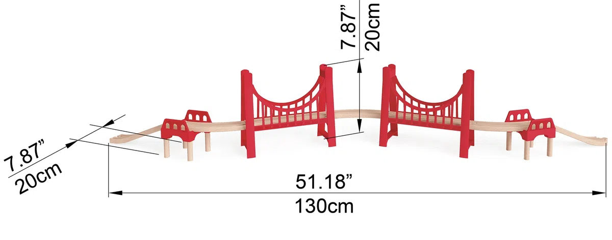 Jouet Hape Pont Double Rouge Suspendu pour Circuit Train Bois - Jouet pour Enfant de Plus de 3 Ans - Double Pont en Bois Compatible Avec Marques Traditionnelles de Jeu de Train en Bois pour Enfants