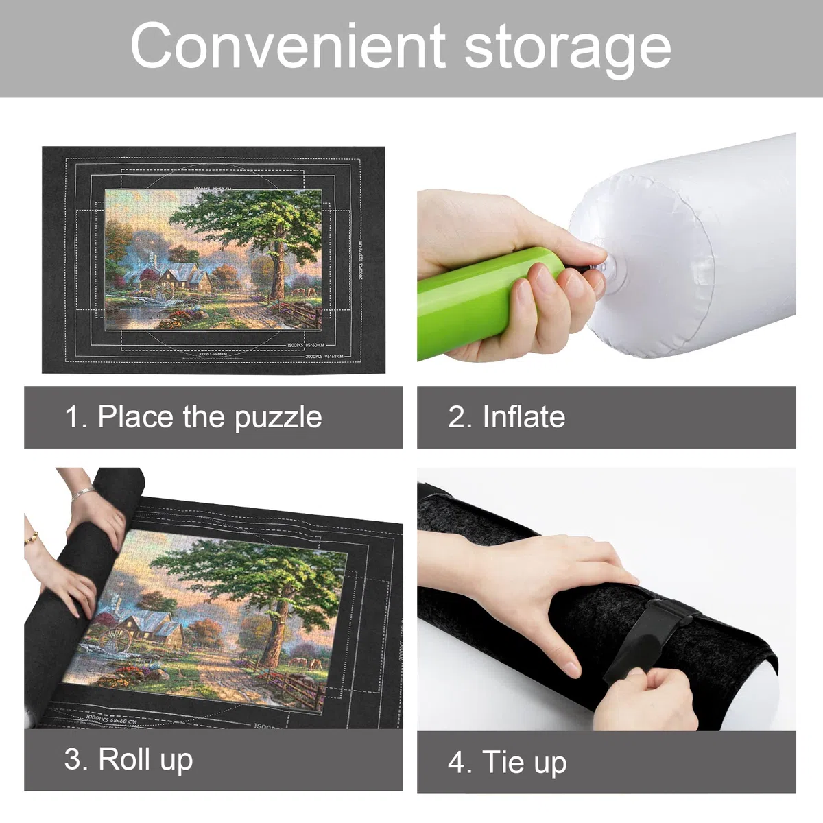 Zaloife Tapis Puzzle 2000 Pièces, Rangement et Support Enroulable, Accessoire de Stockage Noir