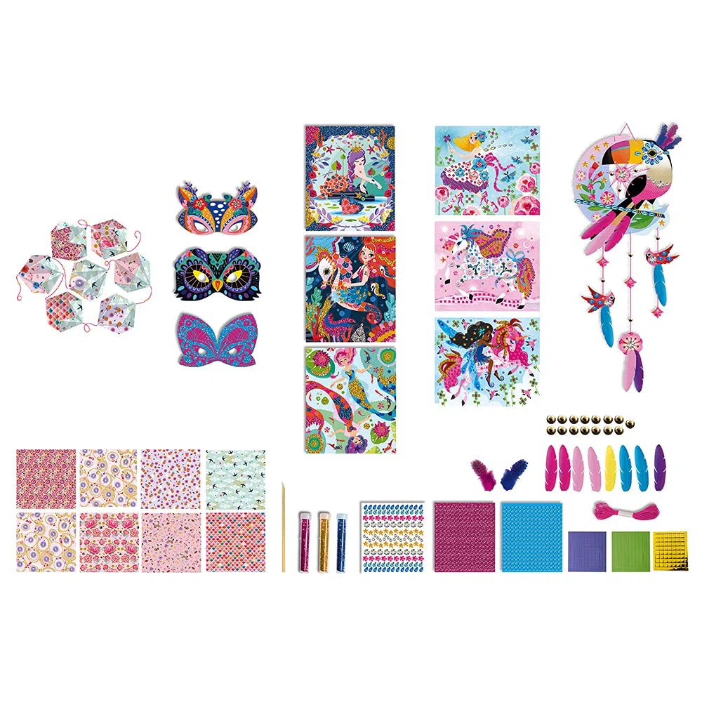 Janod Kit Créatif Coffret Multi-Activités 11 Décos Girly - Loisirs Créatifs - Imagination et Créativité - Dès 7 Ans