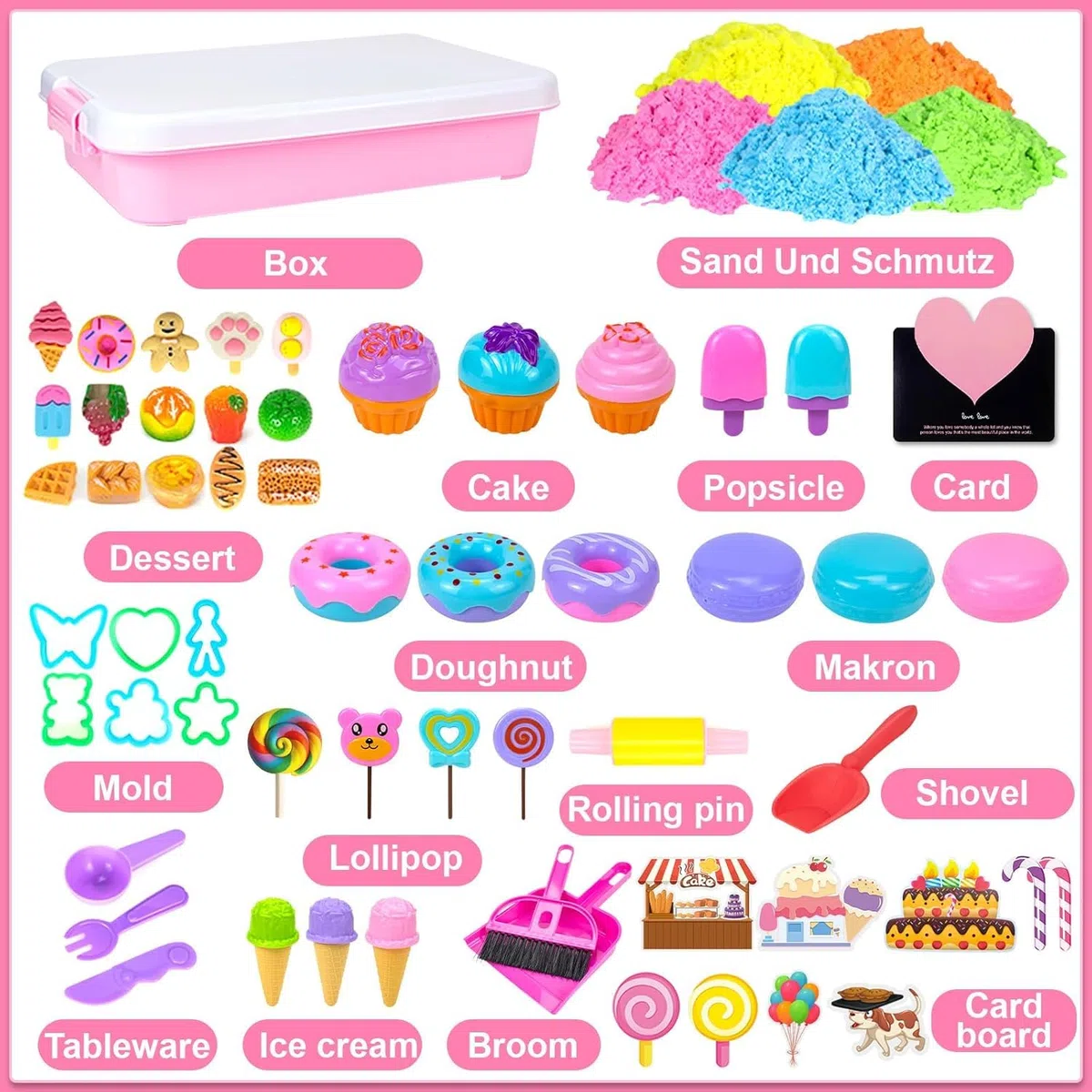 UCAMP Sable Magique Enfant,Jouet Sensoriel de Sable 1000g Magic Sand 5 Couleurs,Sables Jouet Kit,Fille Jeu de Sables Kit,Sablees Magique Dessert Kits,Cadeau D'anniversaire Enfant de 3+ Ans