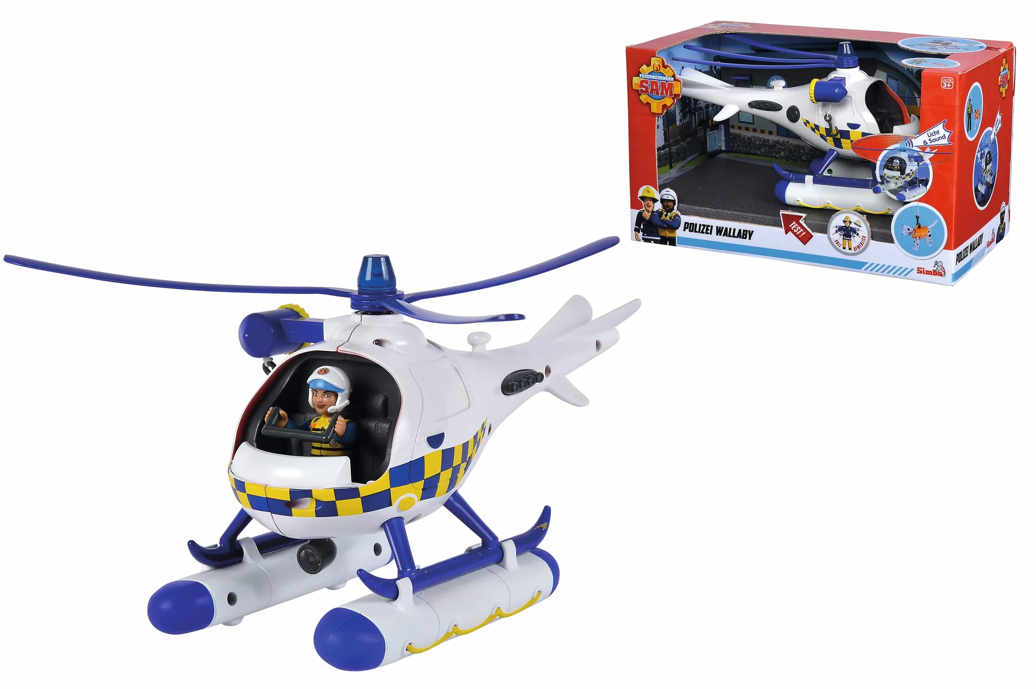 Simba - Sam Le Pompier - Hélicoptère Police - Fonctions Son et Lumière - Figurines Rose + Radar - Piles Incluses - Dès 3 Ans - 109252537038, 7/109252537038, Multicolore