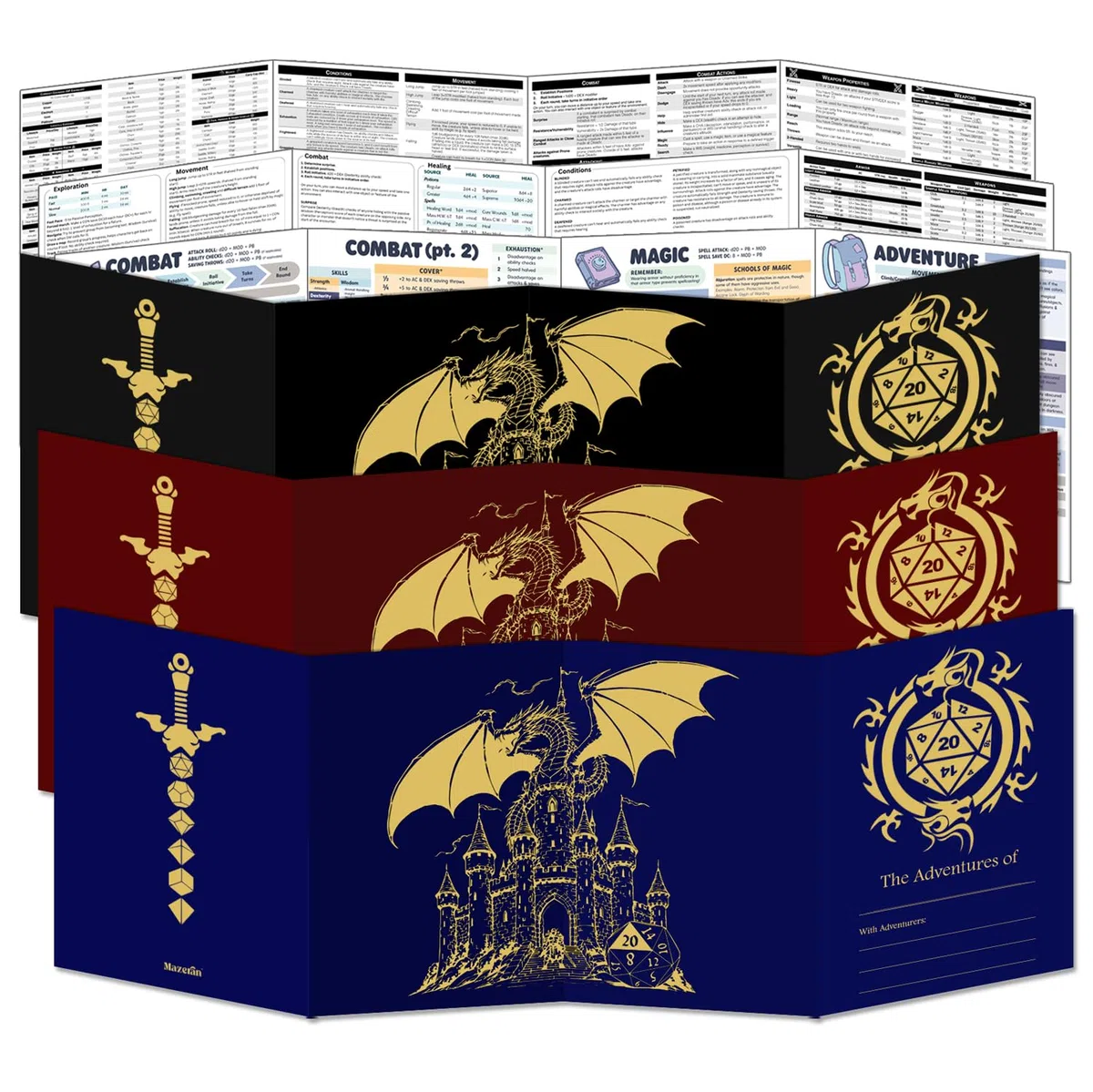 Mazeran DM Screen for DnD 5th - Dungeon Master Guide - D & D Game Master Shield Tool - Accessoire for Table RPG Campagnes Supplies - Support papier jetable (PACK DE 3)