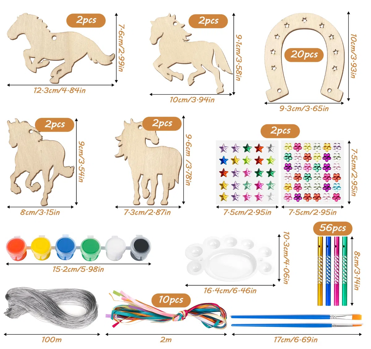 estcoo 106 Bricolage Fer à Cheval en Bois Carillon à Vent, 20 Pcs Fer à Cheval en Bois à Peindre, Kits Bricolage Carillons Vent, Cadeau Anniversaire pour Activité Manuelle, Décoration pour Jardin