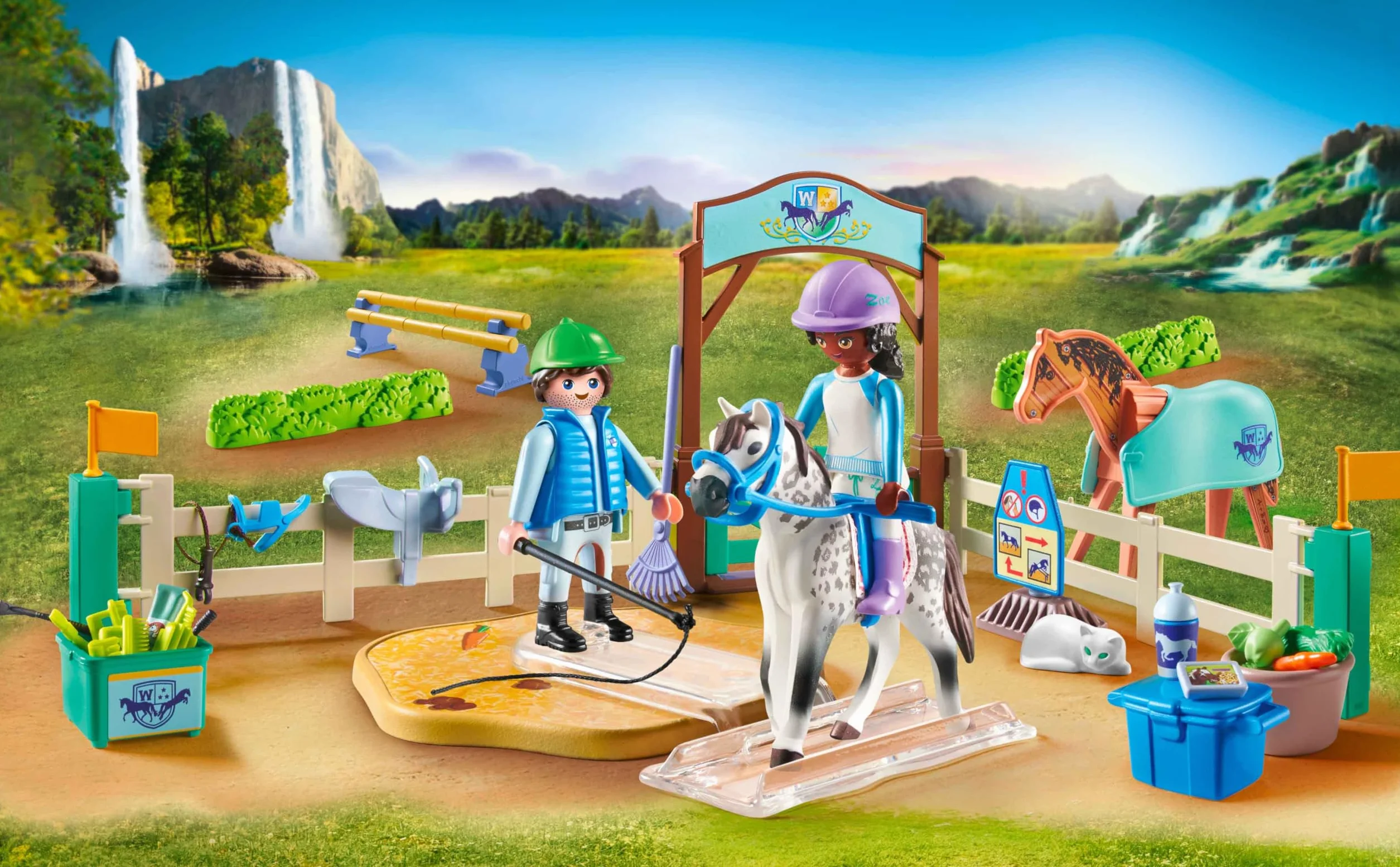 Playmobil 71637 Ecole d'équitation - Horses of Waterfall - Comprenant Un Plateau tournant, Un Cheval et des Accessoires d'équitation variés - Dès 5 Ans
