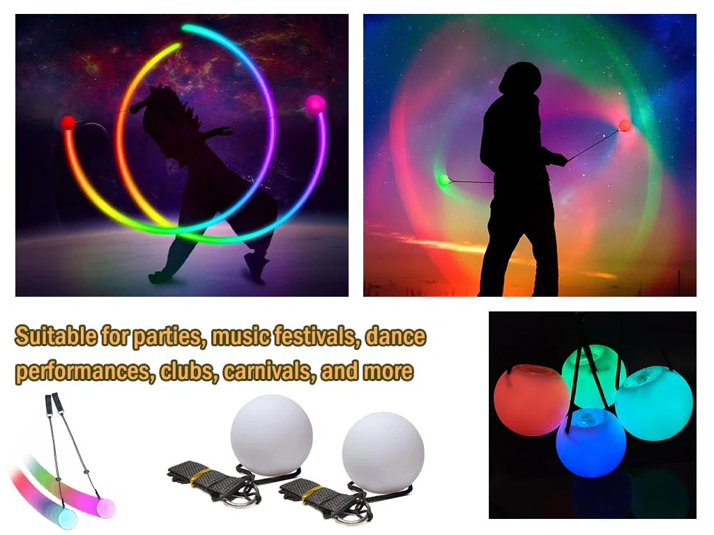 Anlising 4PCS LED Poi Balls, Balle de Jonglage Lumineuse, Balles Lumineuses LED avec Couleurs Arc-en-Ciel, Balles de Jonglage Poi, pour Enfants et Adultes à Danser, Spectacle de Lumière, Orgie