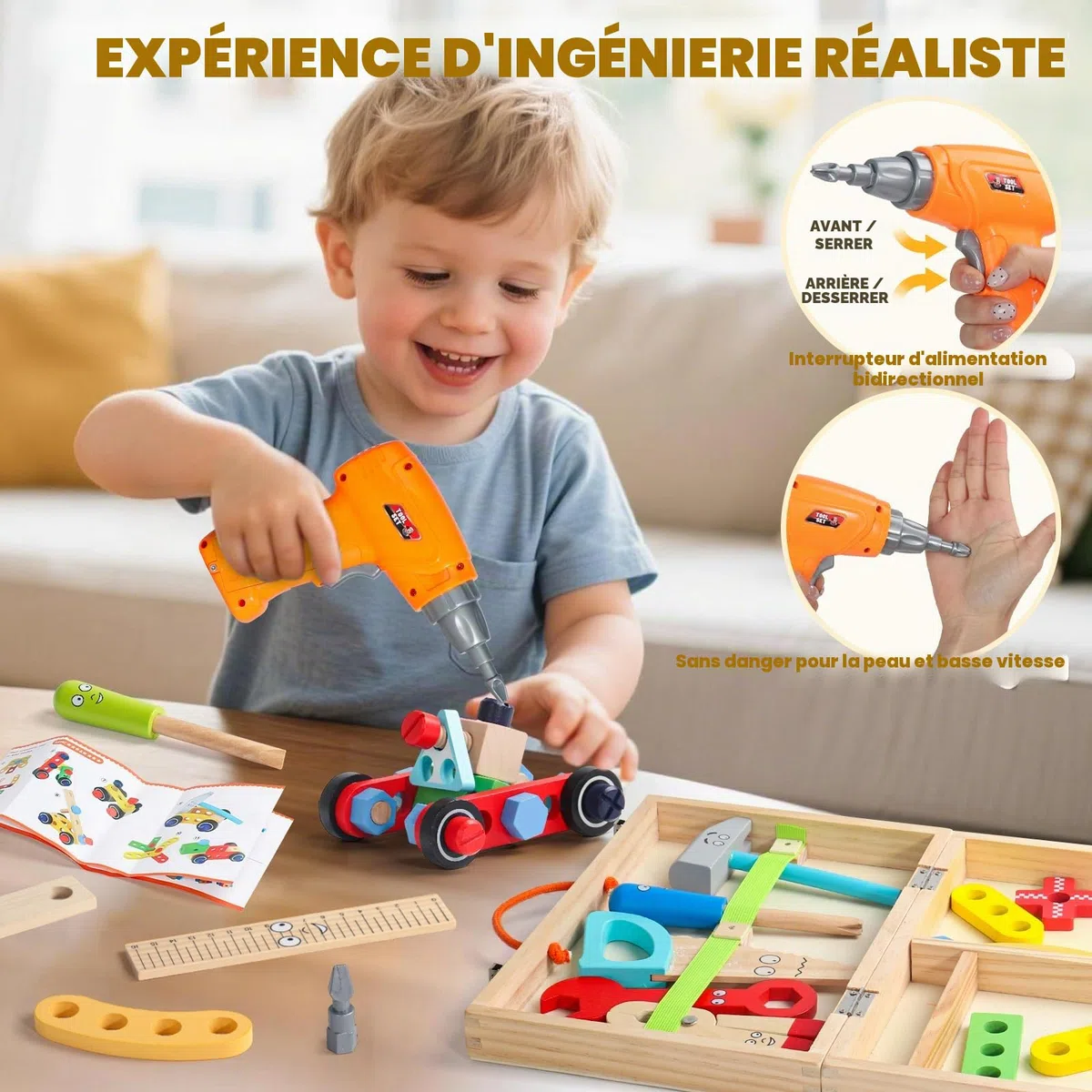 Jouet Enfant 3 Ans Montessori Jeux Enfant 3 Ans Boite a Outils Enfant avec Perceuse Jouet Garcon Fille 3 Ans Jeux Educatif Bricolage Cadeau Enfant Garcon 3 4 Ans Fille (44 Pièces)