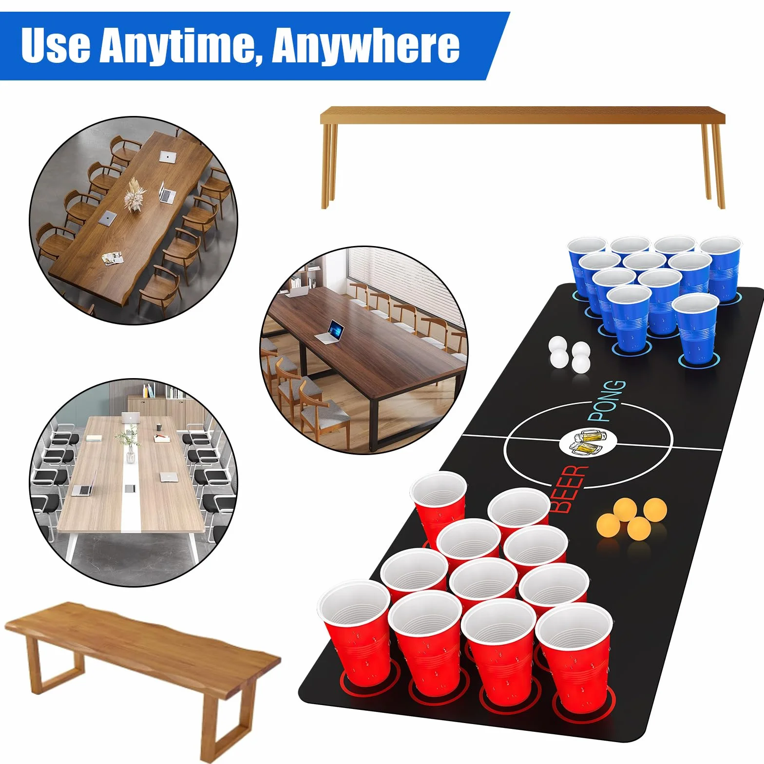 Beer Pong, Jeux à Boire Gobelets, 32 Réutilisables Tasse de Bière Pong (16 Rouge + 16 Bleu) , 8 Balles e 1 set de table, Réutilisables, pour Une Réunion D'Amis,Enterrement de Vie de Jeune Fille