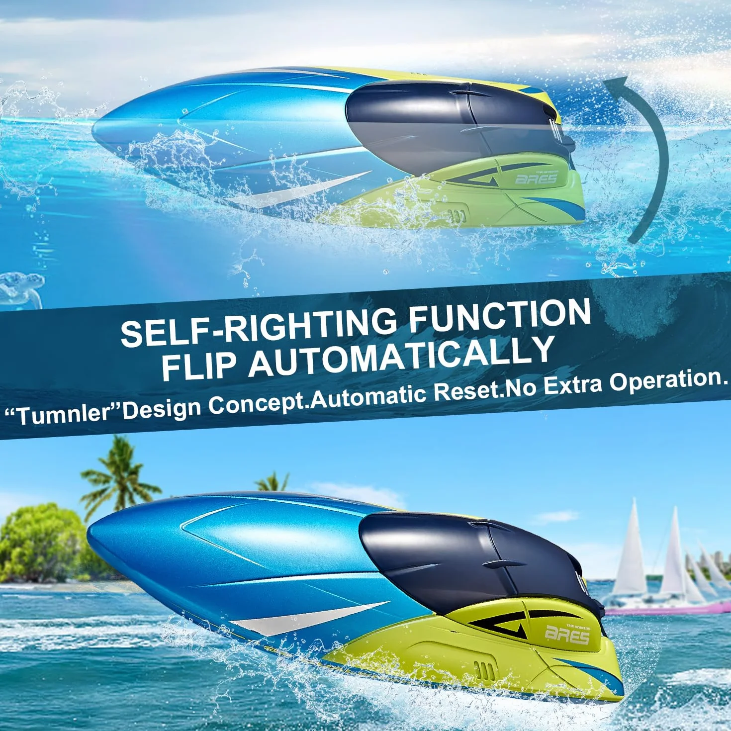 4DRC Bateau Télécommandé avec lumière LED pour Enfants, 20+ MPH, Bateaux de Course RC Haute Vitesse 2,4 GHz pour Lacs, récupération de chavirage，Jouets de Piscine pour Enfants et Adultes