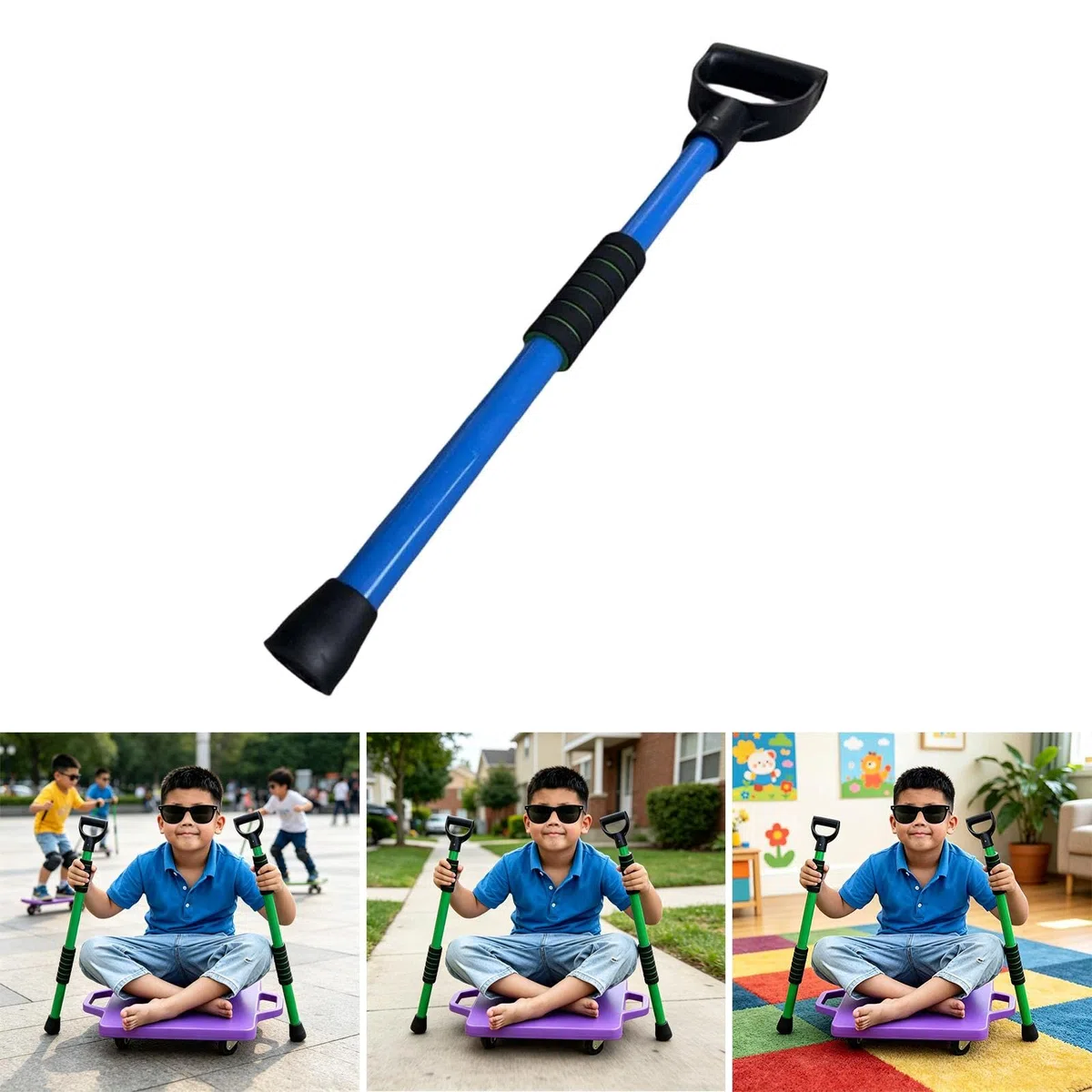 Gralara Planche à roulettes Short Scoot Paddle Balance Board, Activité éducative, Jeu dans La Cour, Motricité Fine, Poignée de pour Garçons,