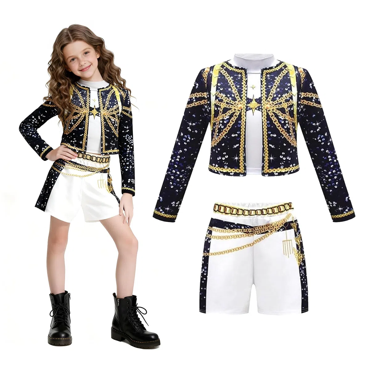 JIASHA K-P0p Dem0 Cosplay Enfants Deguisement, 3PCS Deguisement Dem0 Hun-te, Anime Cosplay Costume, P0p Singers Déguisement Complet pour Fête, Mädchen Costume für Karneval Cosplay