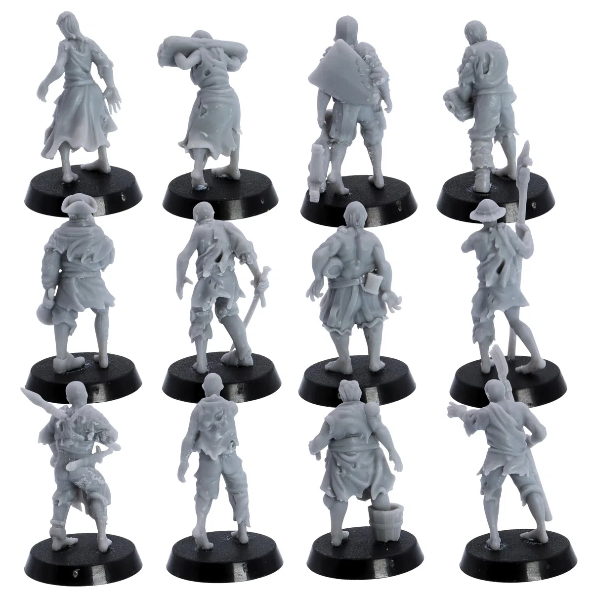 Zombie Villagers Ensemble miniature – 12 modèles de morts-vivants pour RPG de table et jeux de guerre | Monstres d'Halloween à l'échelle de 32 mm | DnD, armée nécromancienne, horde morts-vivants |