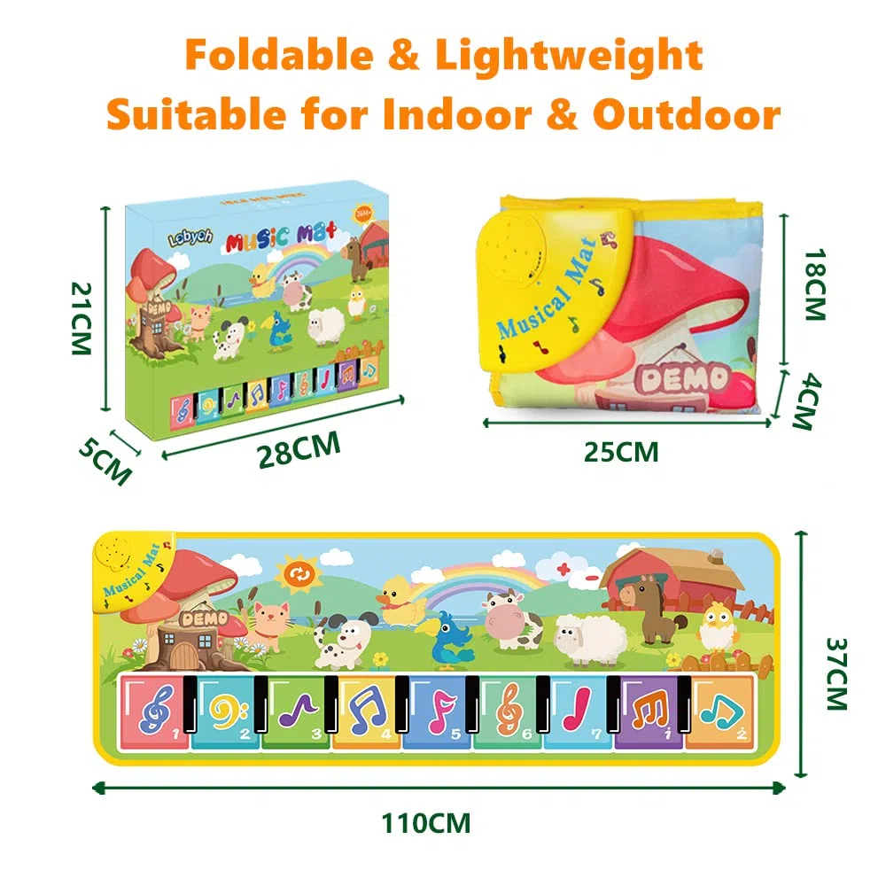 Lobyoh Tapis Musical Tapis Piano Enfant avec 8 Animaux, Tapis de Danse, Tapis de Jeu Musique, Cadeaux d'anniversaire, Jouets Musicaux pour Bébés Garçons Filles