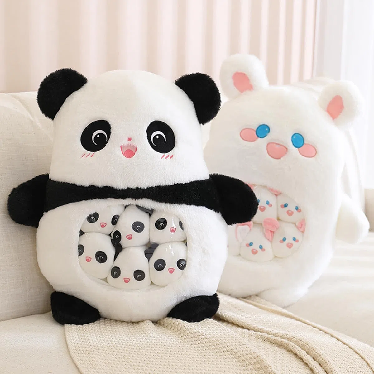 Peluche Panda avec 6 bébés Pandas Amovibles - Coussin Pelucheux, Jouet Doux et câlin, Meilleur Cadeau pour Les Filles, Les Enfants et Les Amateurs de Pandas