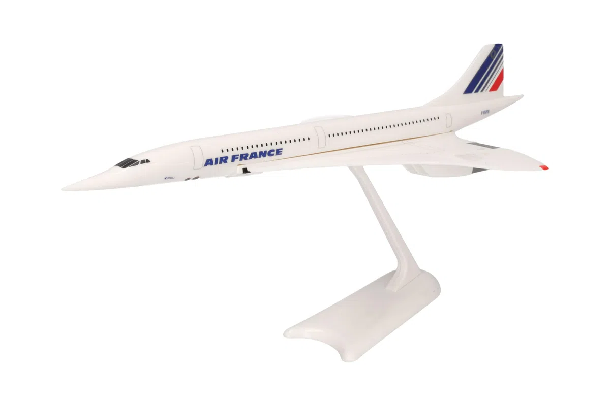Herpa Maquette Avion Air France Concorde – F-BVFB, echelle 1/200, Snap-fit Model, pièce de Collection, d'avion avec Support, Figurine Plastique