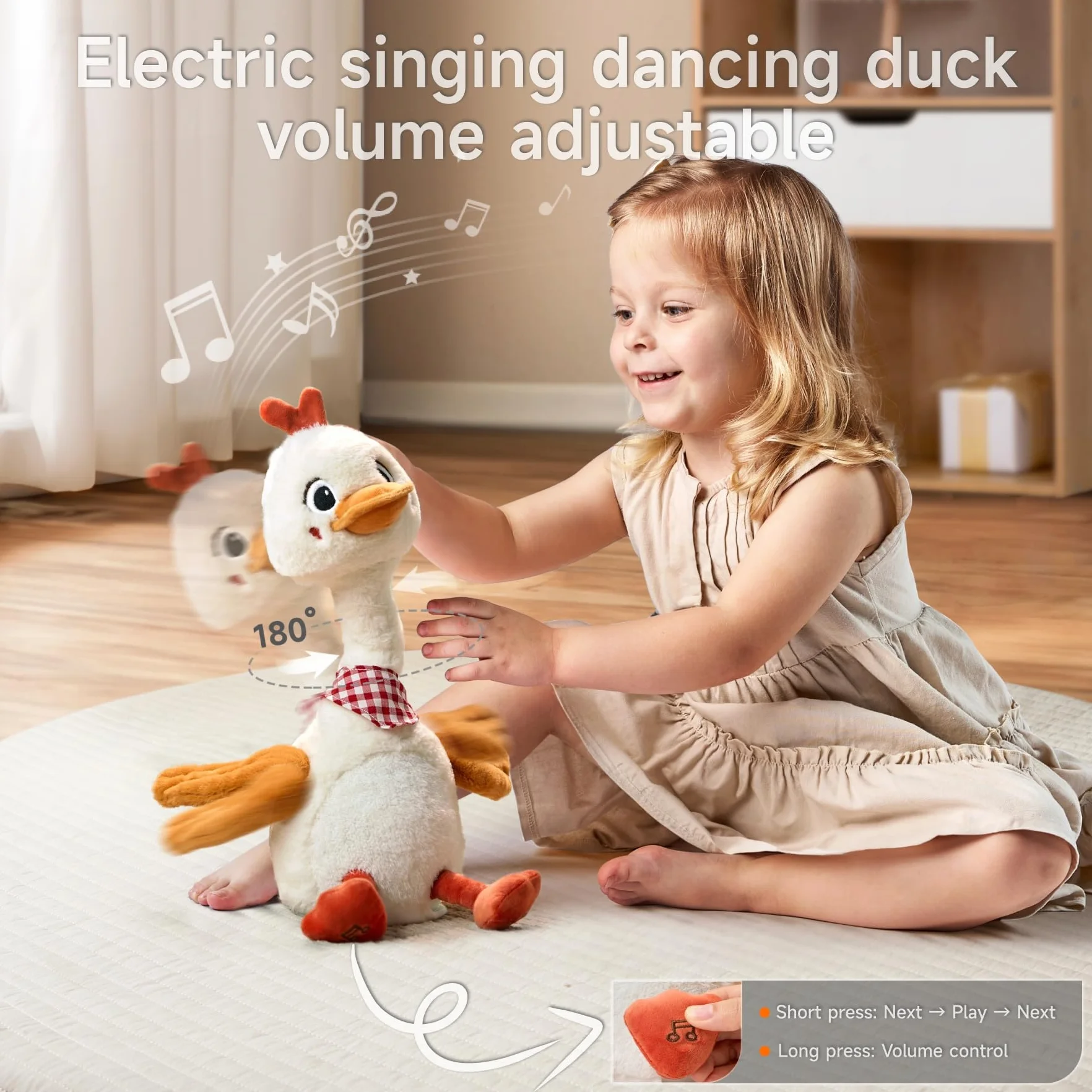 TUMAMA Canard Qui Parle Danse et Répète, Peluche Jouet Musicaux avec Enregistrement, Dansant Parlant Jouets pour Bebe Enfant, Stitch Peluches Jeux et Animaux Interactifs, Cadeaux pour Garçons Filles