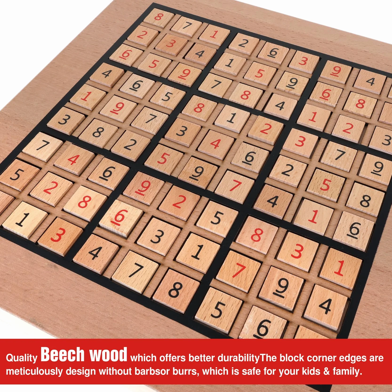 Sudoku Bois avec Plateau de Jeu, 90 Grands Chiffres et Pions Logiques, 2 Tiroirs de Rangement – Jeu de Réflexion et Entraînement Cérébral pour Tous Âges