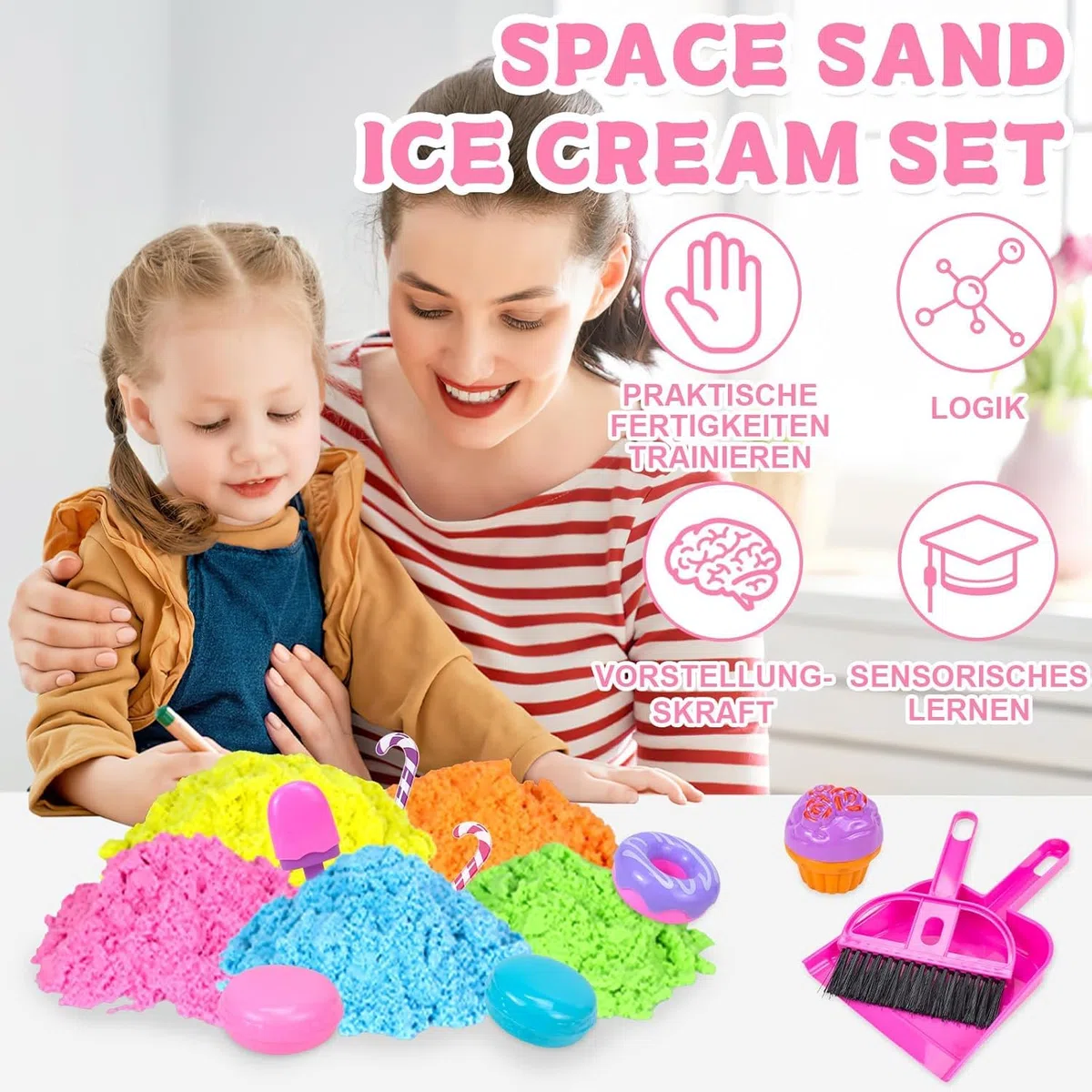 UCAMP Sable Magique Enfant,Jouet Sensoriel de Sable 1000g Magic Sand 5 Couleurs,Sables Jouet Kit,Fille Jeu de Sables Kit,Sablees Magique Dessert Kits,Cadeau D'anniversaire Enfant de 3+ Ans