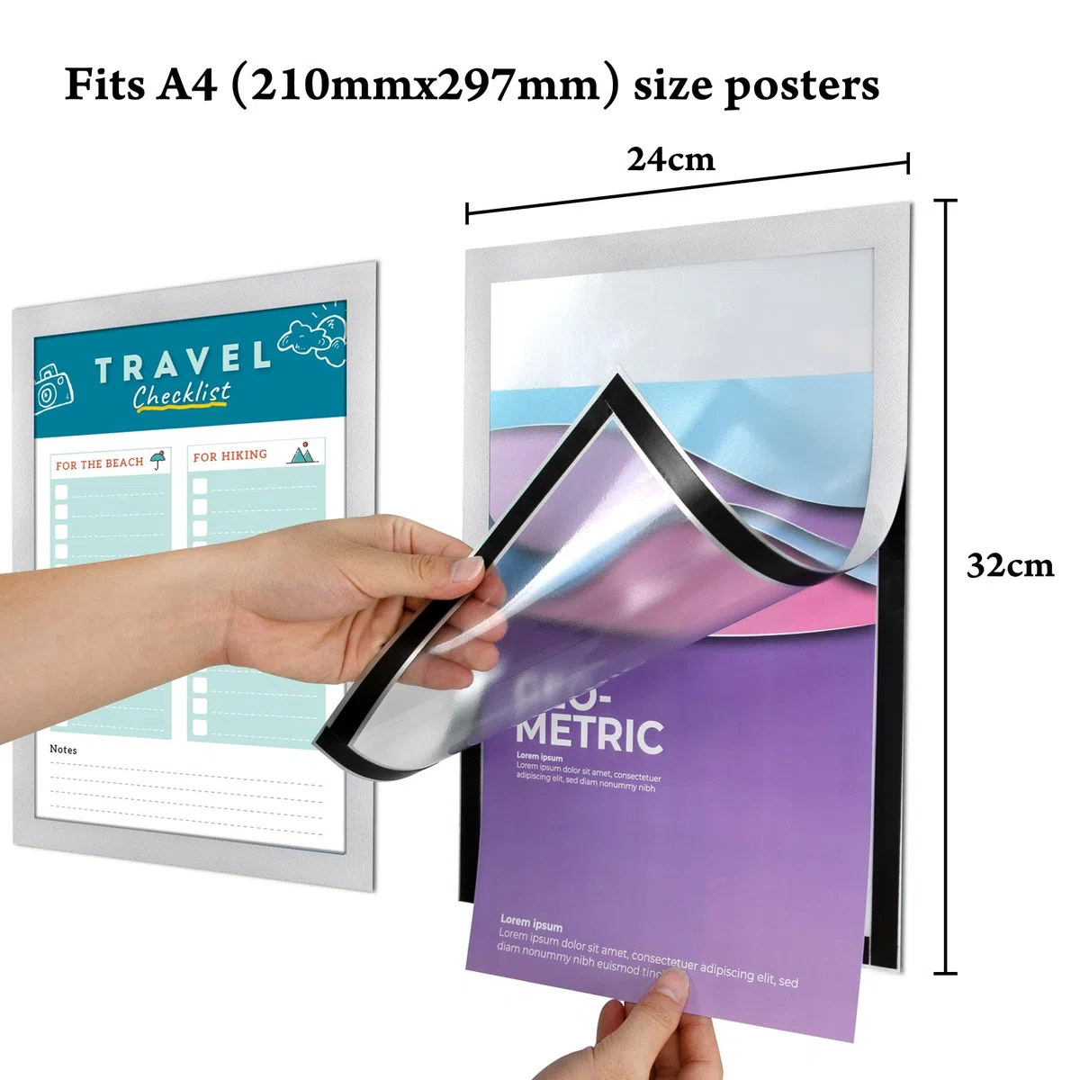 6 Pièces Cadre d'Affichage Magnétique A4, Autocollant, Adhésif pour Signe Enseignes Pochette d'Information avec Fermeture Magnétique (Argent)