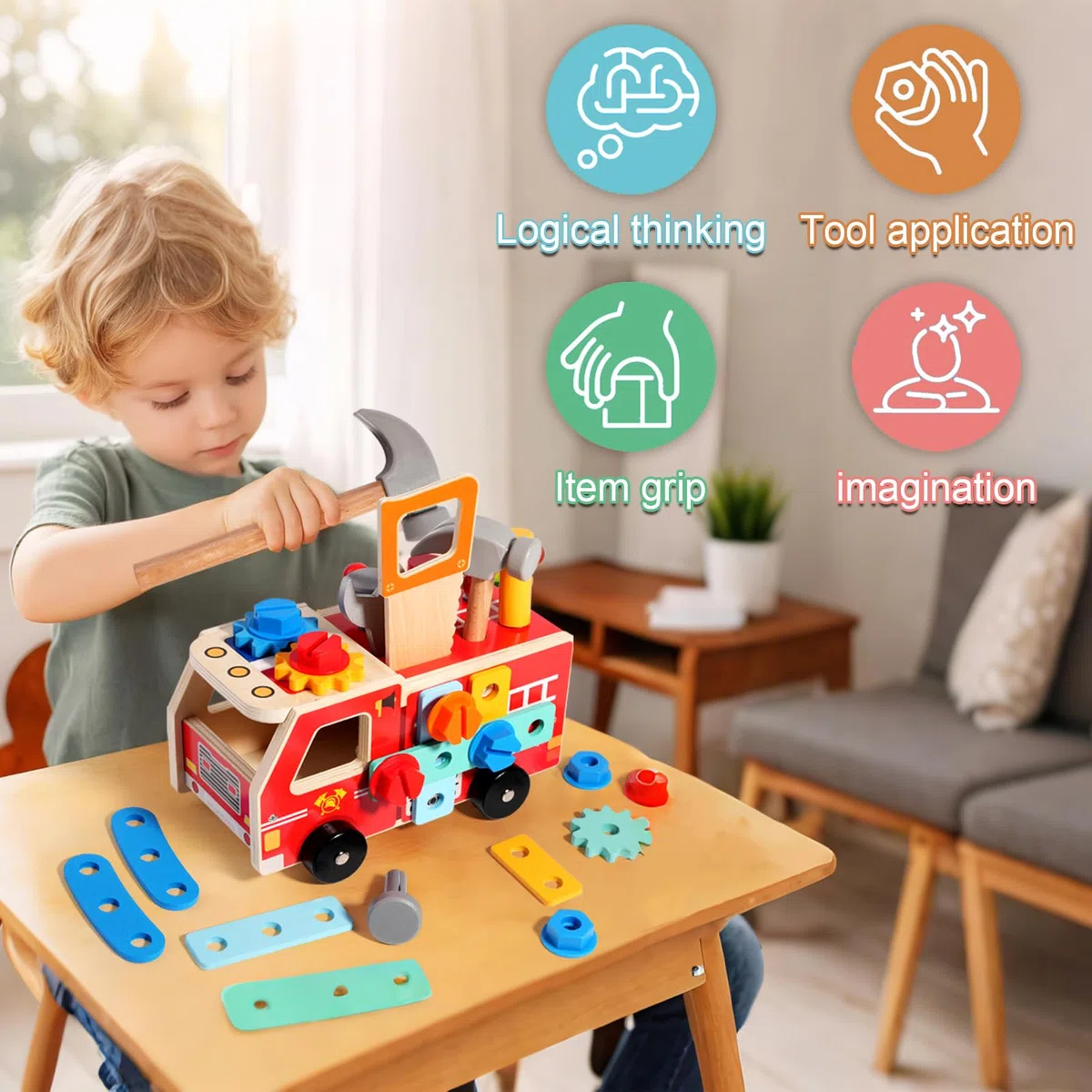 Jouets Montessori pour Les Enfants de 2 3 4 5 Ans,Coffret d'Outils en Bois Jouet de Voiture,Développe la Motricité Fine et la Créativité,Idée Cadeau d'anniversaire