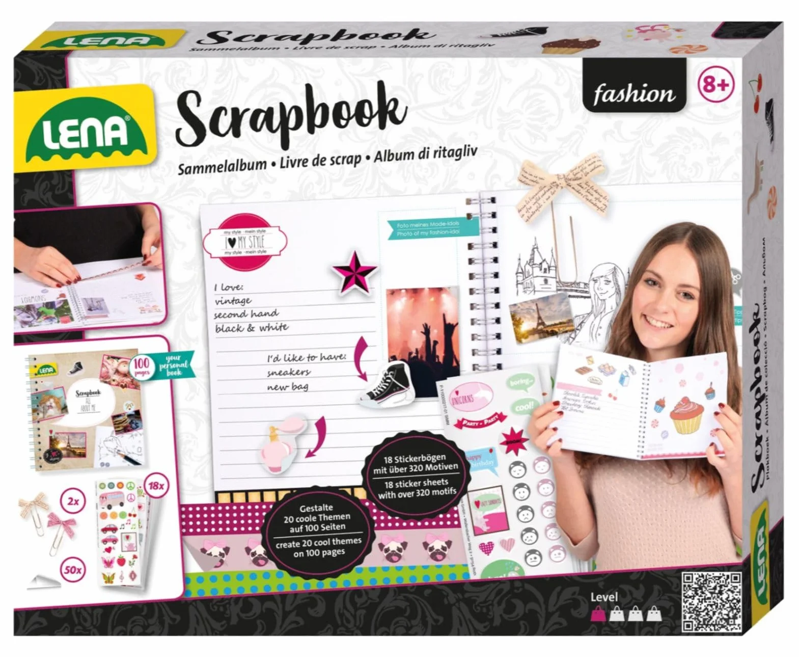 LENA- Kit de Scrapbooking, 8 à 16 ans,Comprenant Nombreuses Impressions et Illustrations sur 20 thèmes et Peut être décoré avec Toutes Sortes d'autocollants et de Photos, 42332, Multicolore