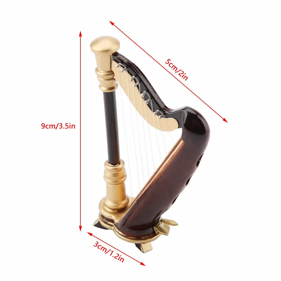 Réplique de Harpe Miniature Instrument de Musique Miniature en bois avec modèle d'instrument de boîte ornant des cadeaux de Noël pour Décoration de Salle de Musique