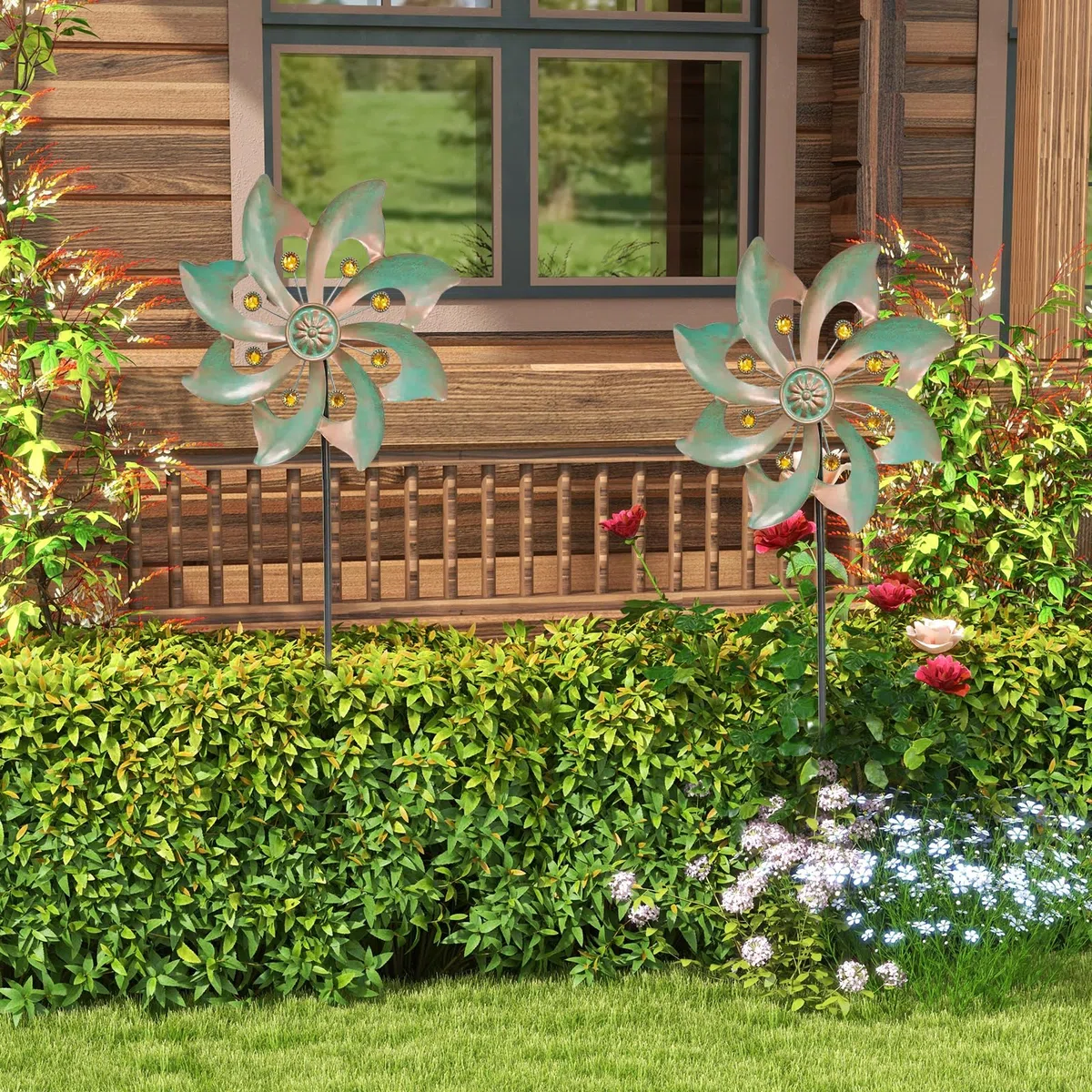 Spinner à vent, moulin à vent en métal pour la cour, spinner à vent cinétique pour l'extérieur, rotation facile, sculptures de vent en métal spinners pour terrasse pelouse jardin (bronze)