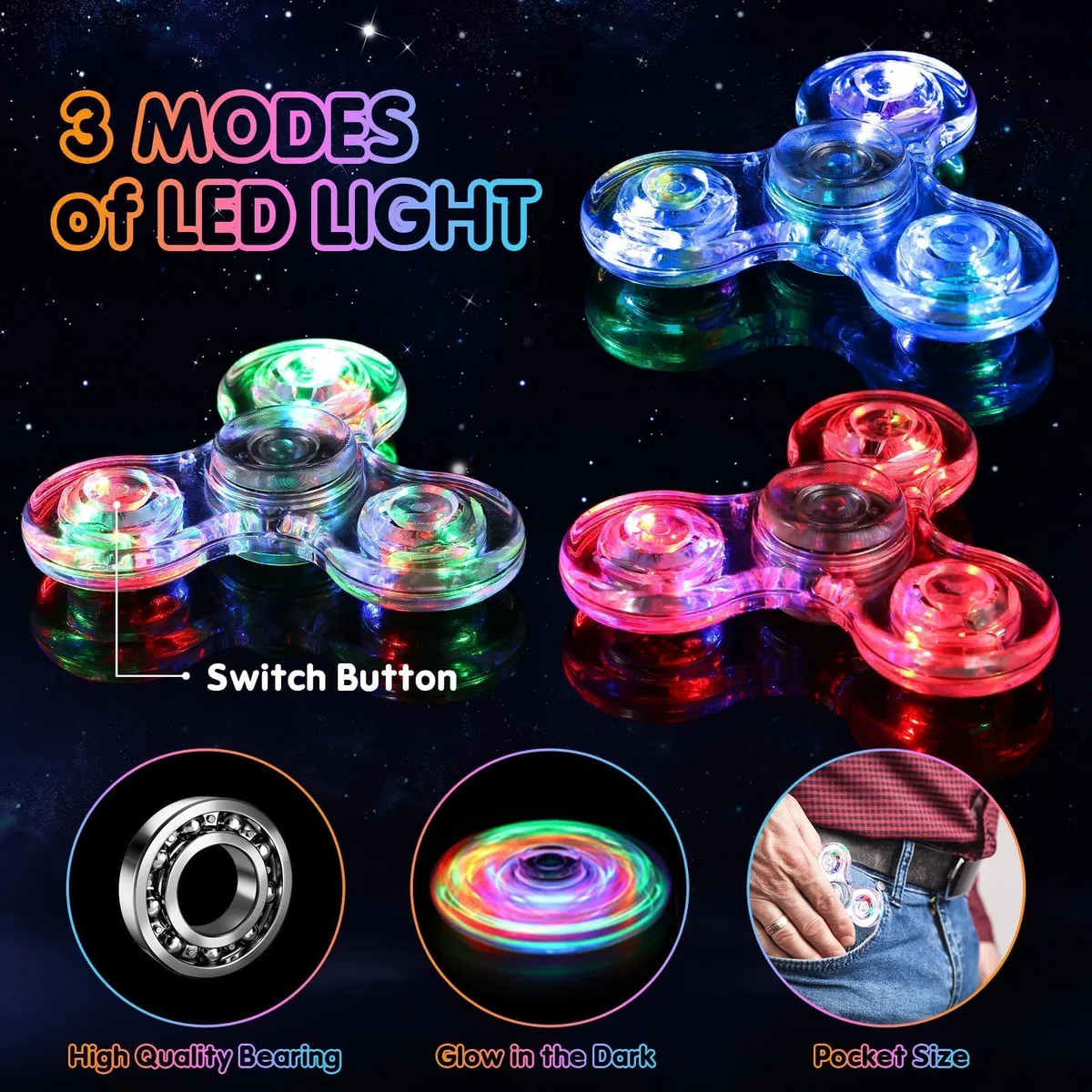 Gigilli Fidget Spinner Lot de 6, Fête de La Saint Valentin Favors LED Fidget Spinner Jouets pour Enfants, Soulagement du Stress Jouets Sensoriels, Sac de Fête de Pâques Remplisseurs Cadeau.