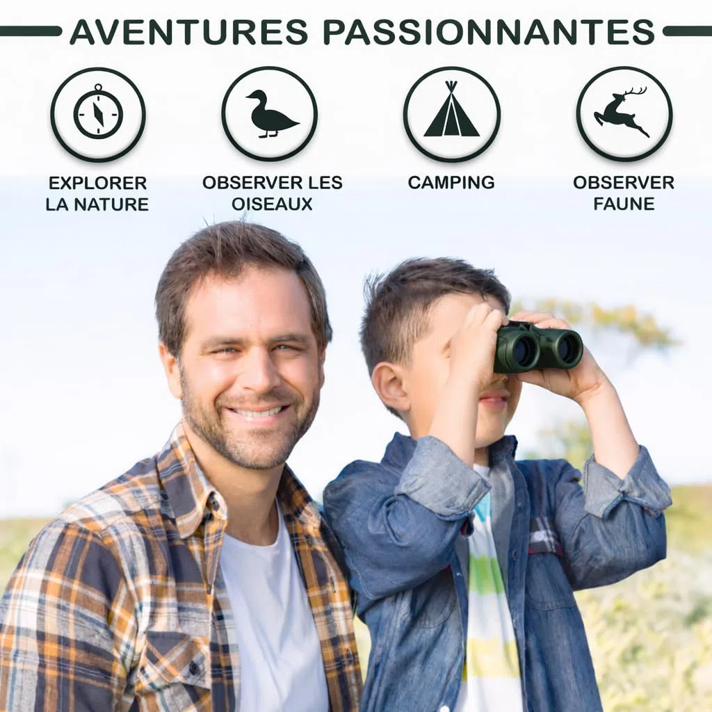 Jumelles Enfant - Cadeau et Jouet Parfait pour Les Garcons et Filles - Grossissement 8X21 - Ensemble Complet avec Loupe & Boussole - Jeux et Jouet Exterieur pour 3-12 Ans Garcons & Filles