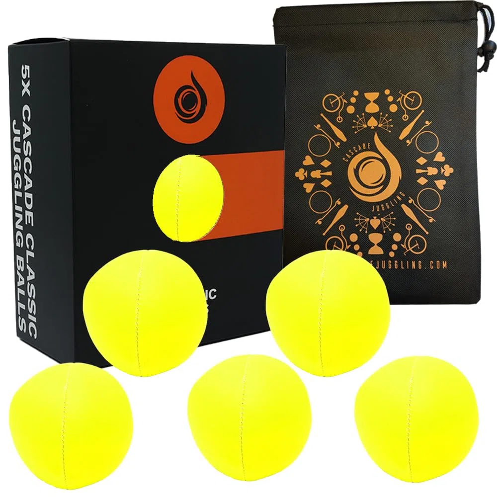 Lot de 5 balles de jonglage Pro 115 g Fluo Classic Thud et sac – Lot de 5 balles de jonglage (jaune)