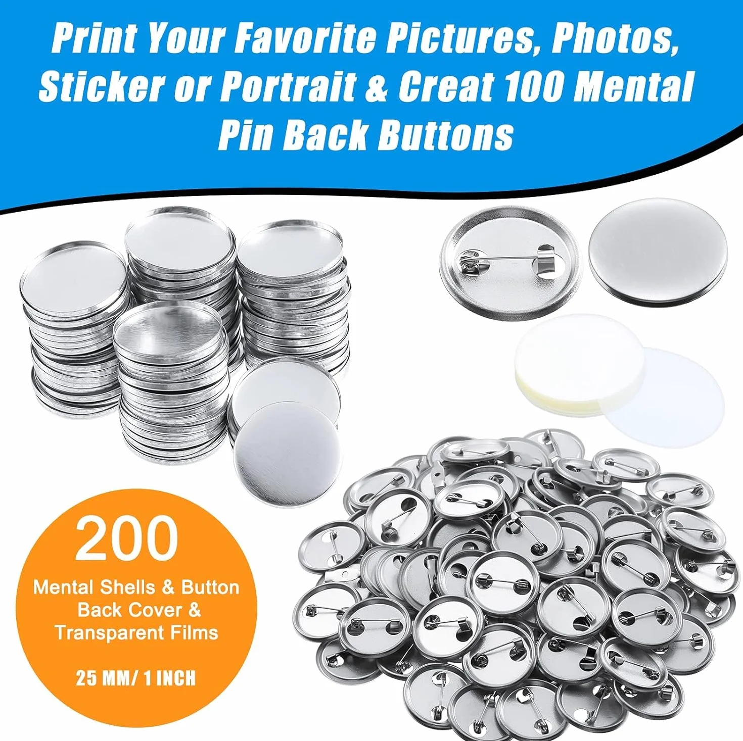Lot de 200 Faire Ses Badges Personnalisés, Badge Rond Transparent, Set de Faire Ses Badges avec Epingle pour Vêtements Photo Badge Identification Medecin et Infirmiere (25 mm)