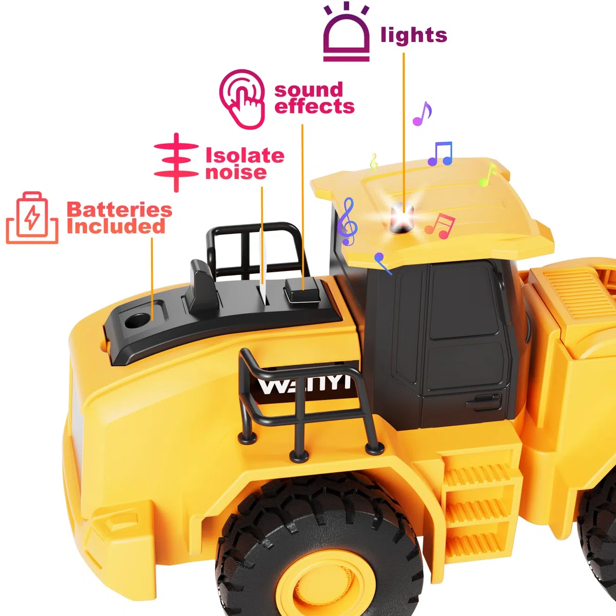 Engin de Chantier Jouet, 2Pcs Jouets de Sable avec Musique & Lumière, Jouets de Camion Bulldozer et Rouleau compresseur, Cadeau pour Garçons Filles Enfants Âgés de 3 4 5 6 7 8 Ans