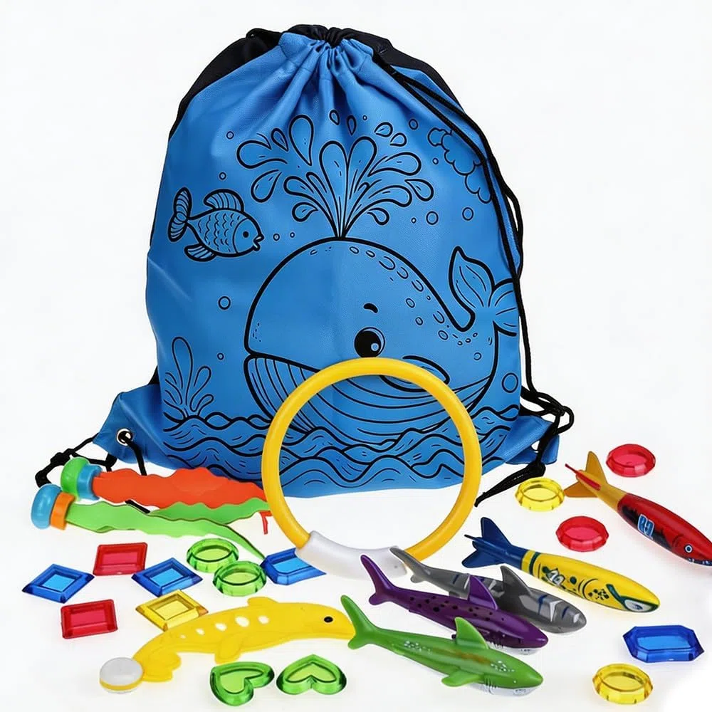 faburo 34pcs Jouets de Plongée, Jouets de Piscine pour Enfants 5-12 Ans, Anneau de Plongée sous-Marine, Ensemble de Jouets de Plongée avec Anneaux de Plongée & Dauphins & Herbes Marines etc