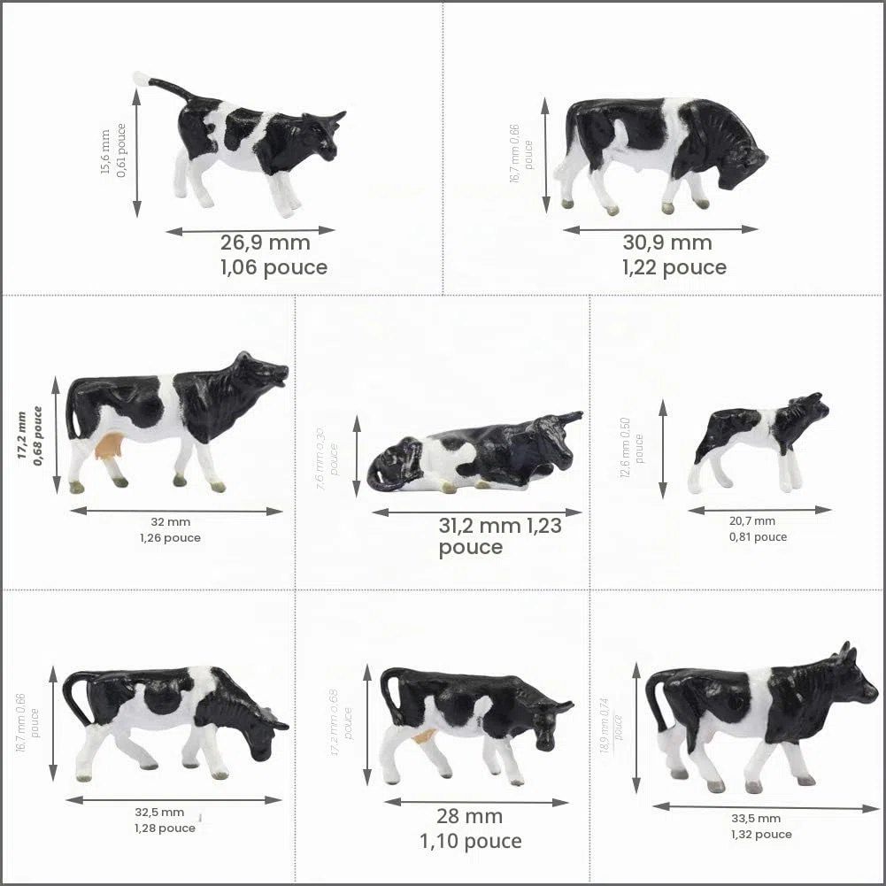 Evemodel Modélisme ferroviaire 36 pièces 1:87 Animaux de Ferme Bien Peints Piste H0 Vaches Chevaux Figurines