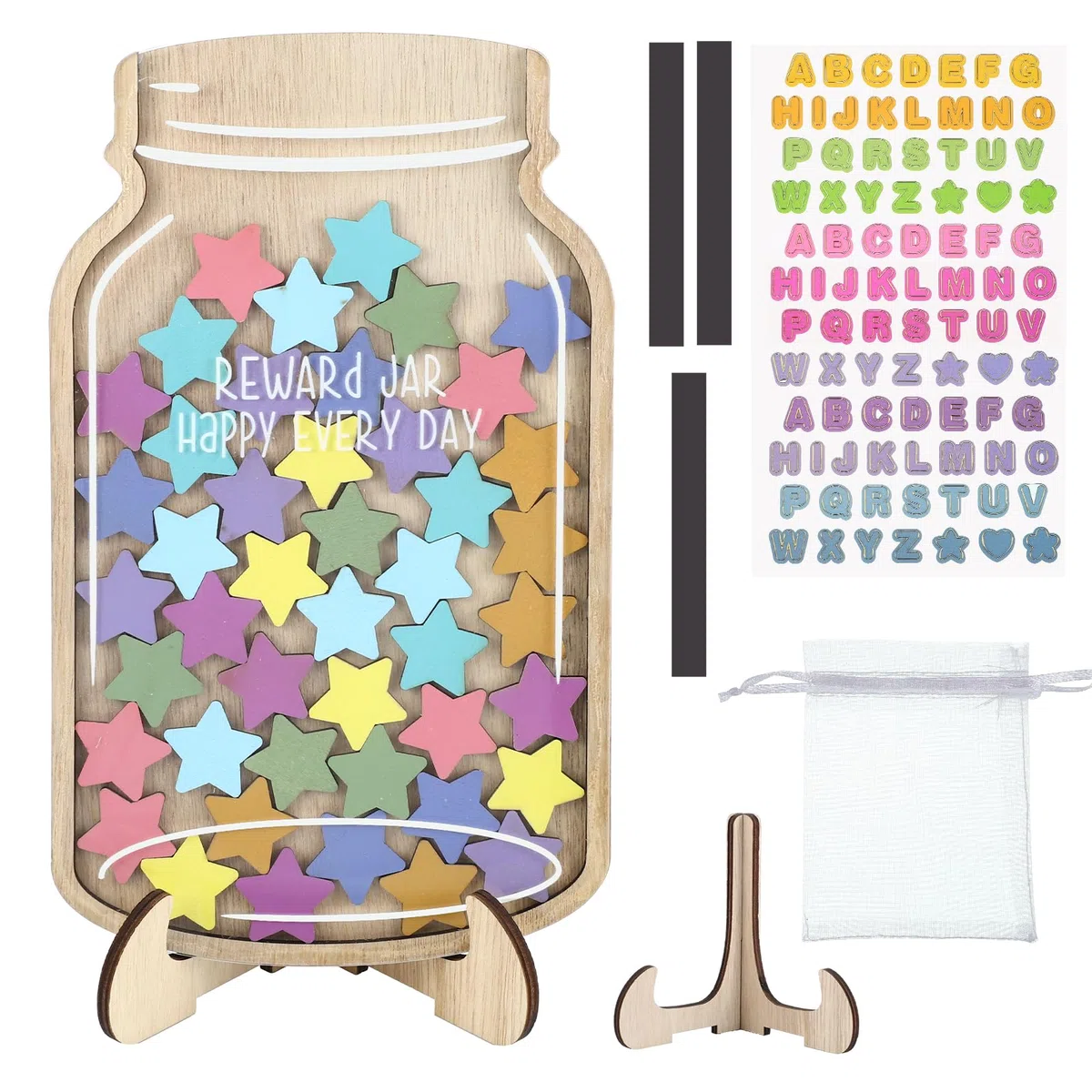Lot de 45 bocaux de récompense magnétiques, grand pot en forme d'étoile de 25 x 15 cm, système de récompense pour enfants, comportement à domicile, école, salle de classe, apprentissage de la propreté