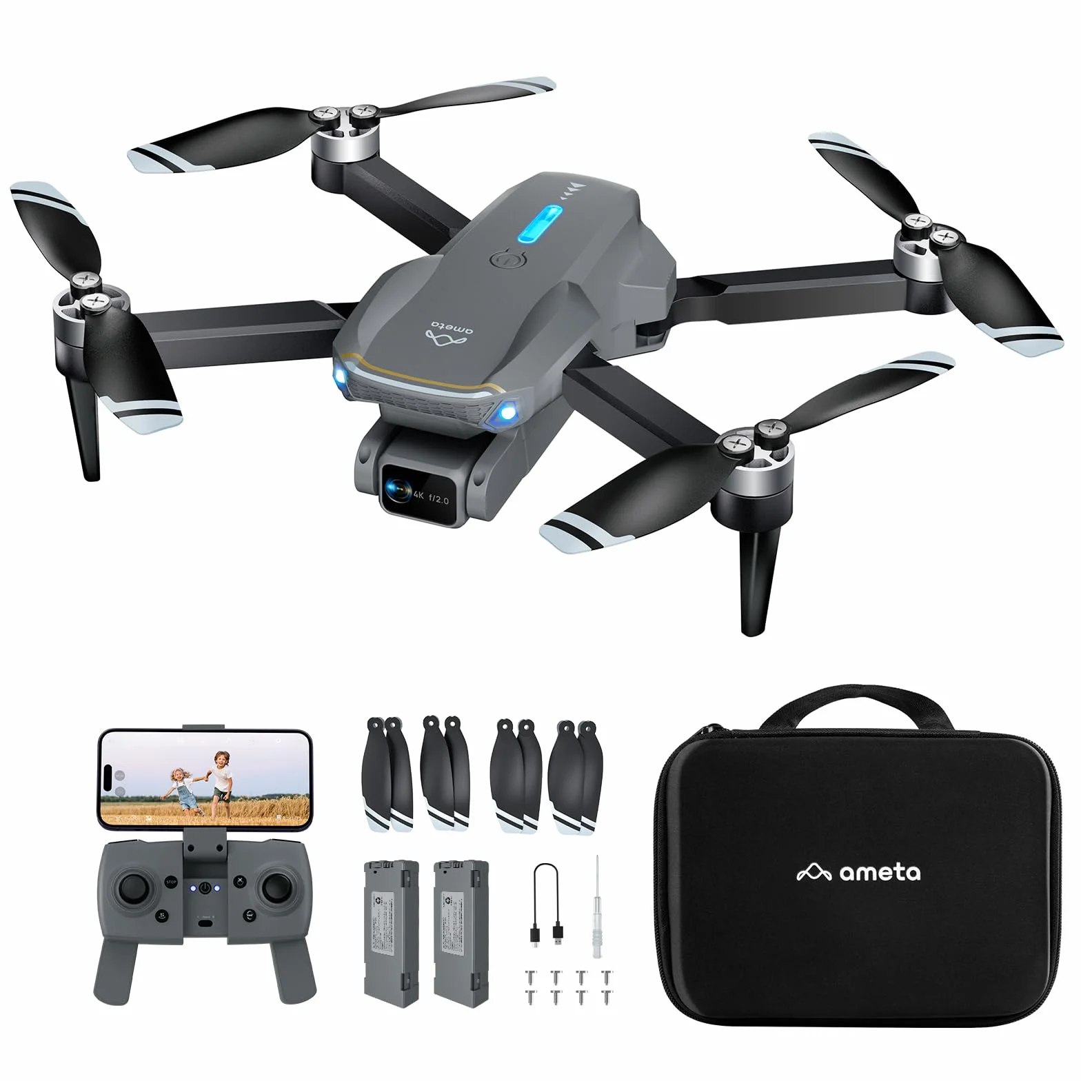 Ameta Drone avec Camera 4K UHD pour Adulte, S20 Lite Moteur Sans Balais FPV Mini Drone pour Debutant et Enfant avec Vol de 36min, Maintien D'altitude, Jouet Cadeau pour Hommes et Garcon, Moins de 250g