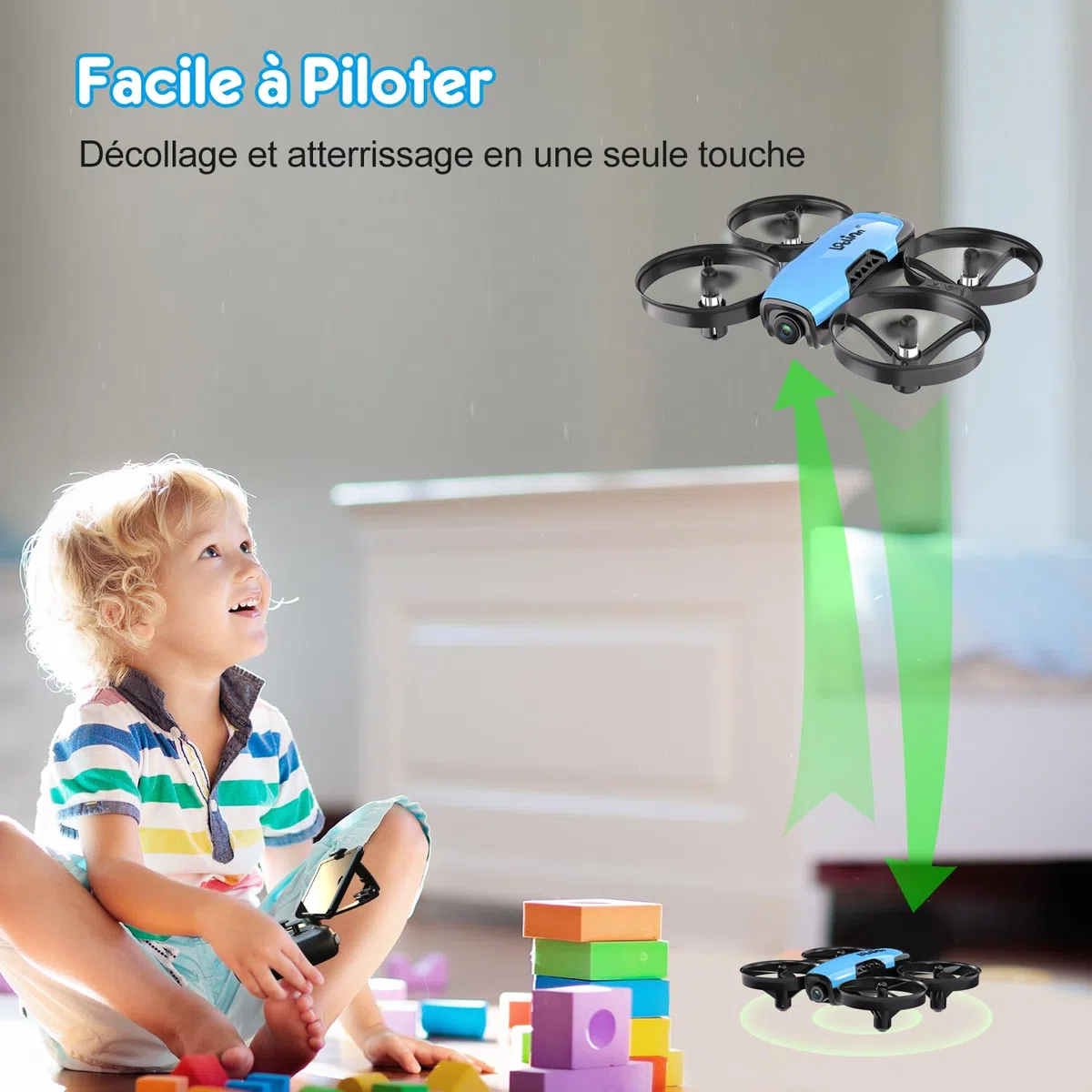 Loolinn | Drone avec Caméra pour Enfant Cadeau (8+) - Mini Drone Télécommandé, Vol Sécurisé, Facile à Piloter, Deux Batteries, Certification C0 Approuvée (Cadeau pour Garçons et Filles)