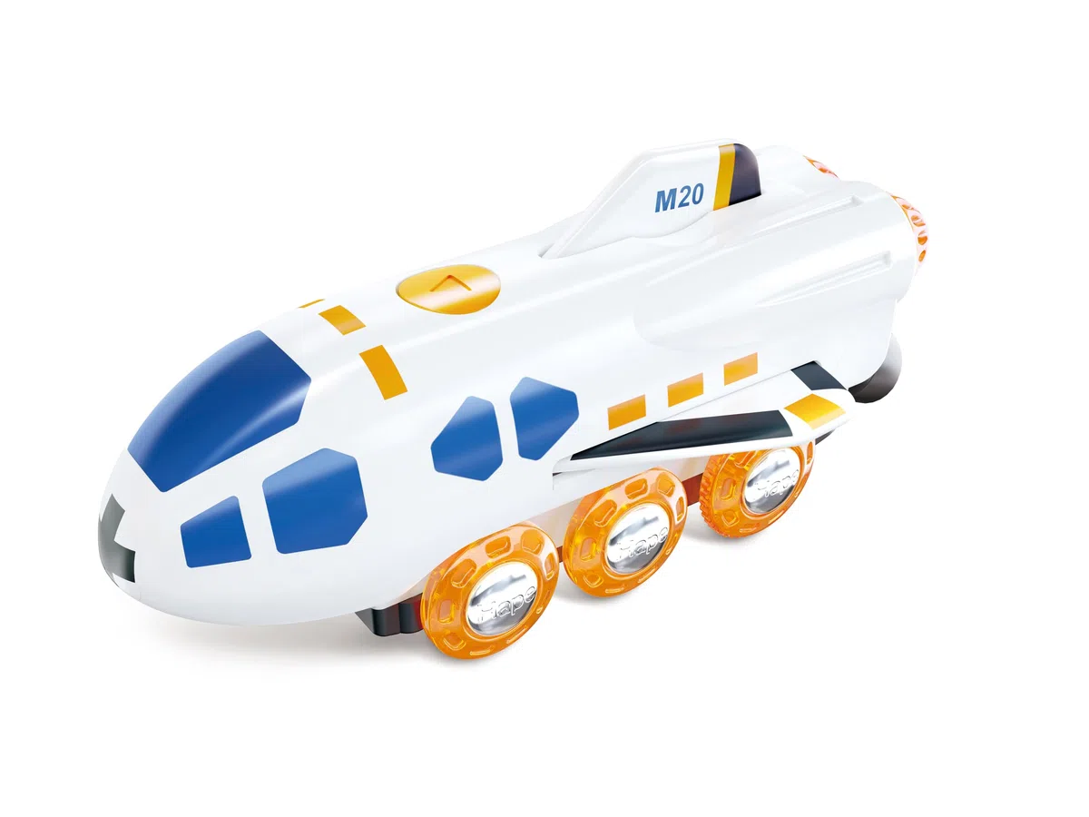Hape Jouet Locomotive Fusée Spatiale - Jeu de Train en Bois - Jouet pour Enfant dès 3 Ans - Locomotive pour Circuit Train Bois - Compatible avec Les Circuits de Marques Traditionnelles